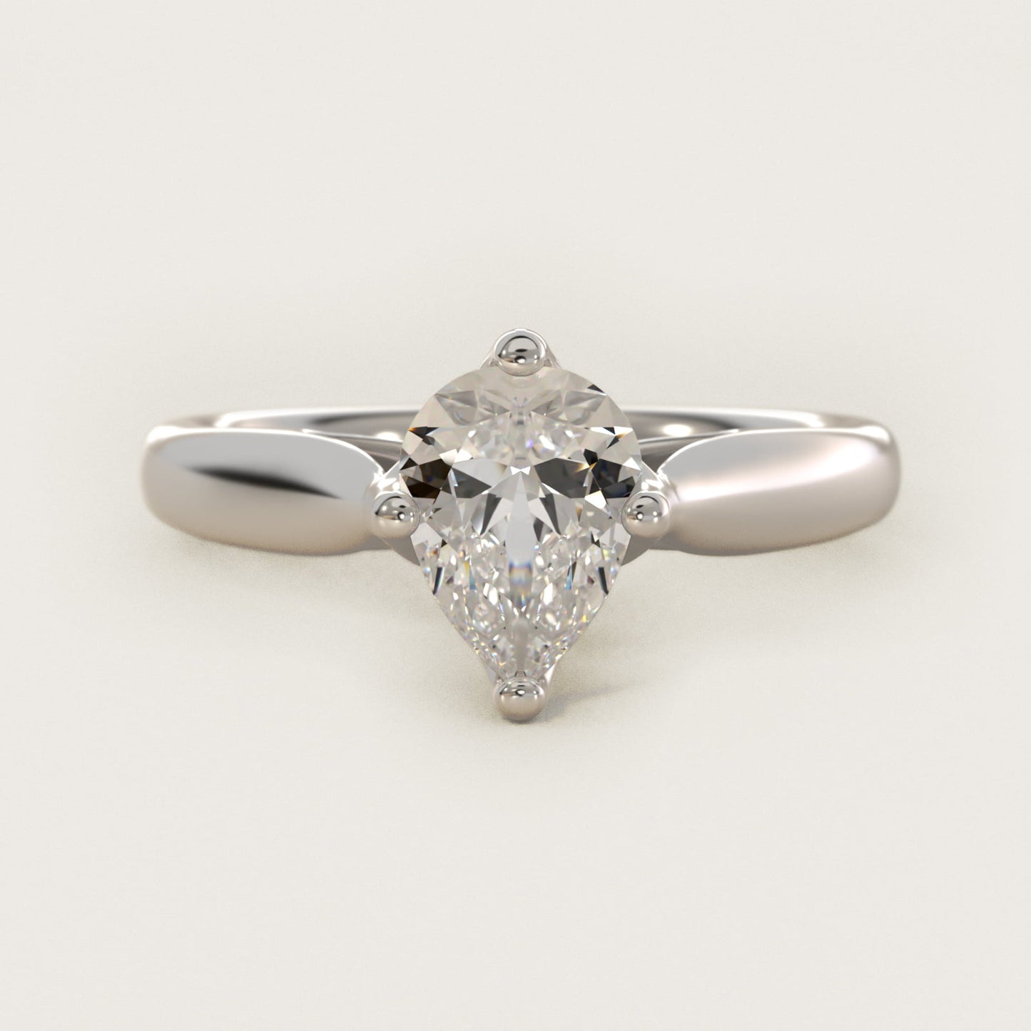 Solitaire Compass Set Engagement Ring in 18k White Gold - Pear Center