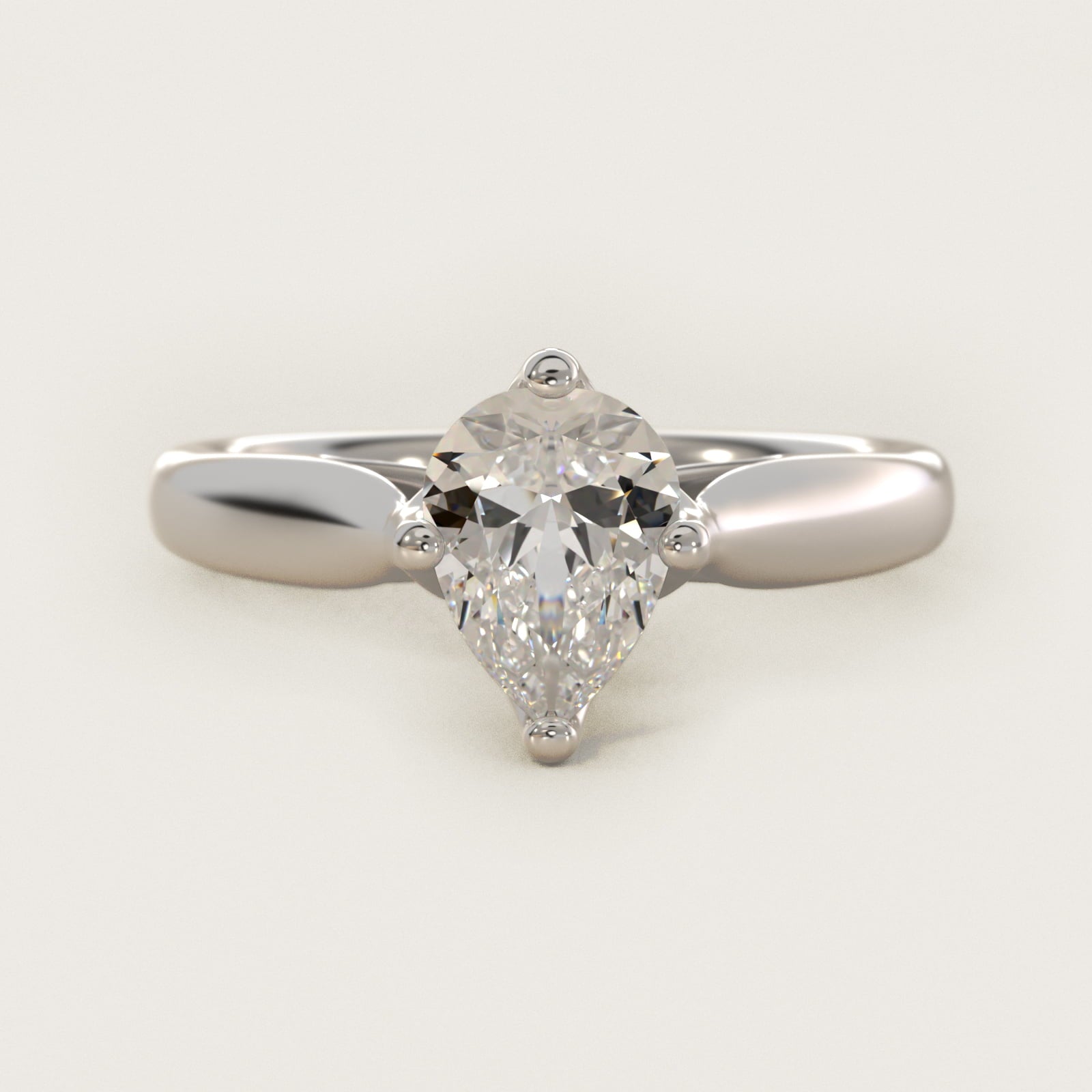 Solitaire Compass Set Engagement Ring in 18k White Gold - Pear Center