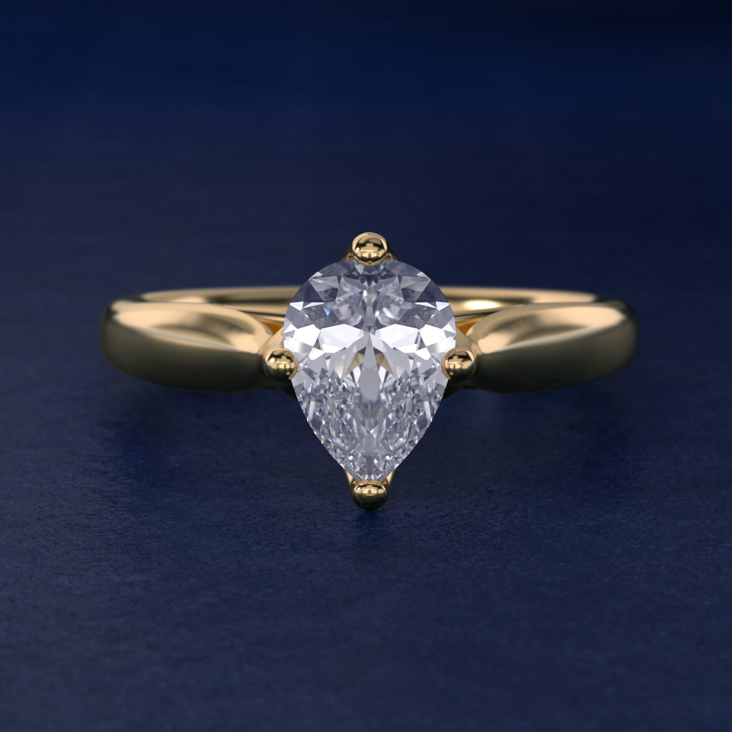 Solitaire Compass Set Engagement Ring in 14k Yellow Gold - Pear Center