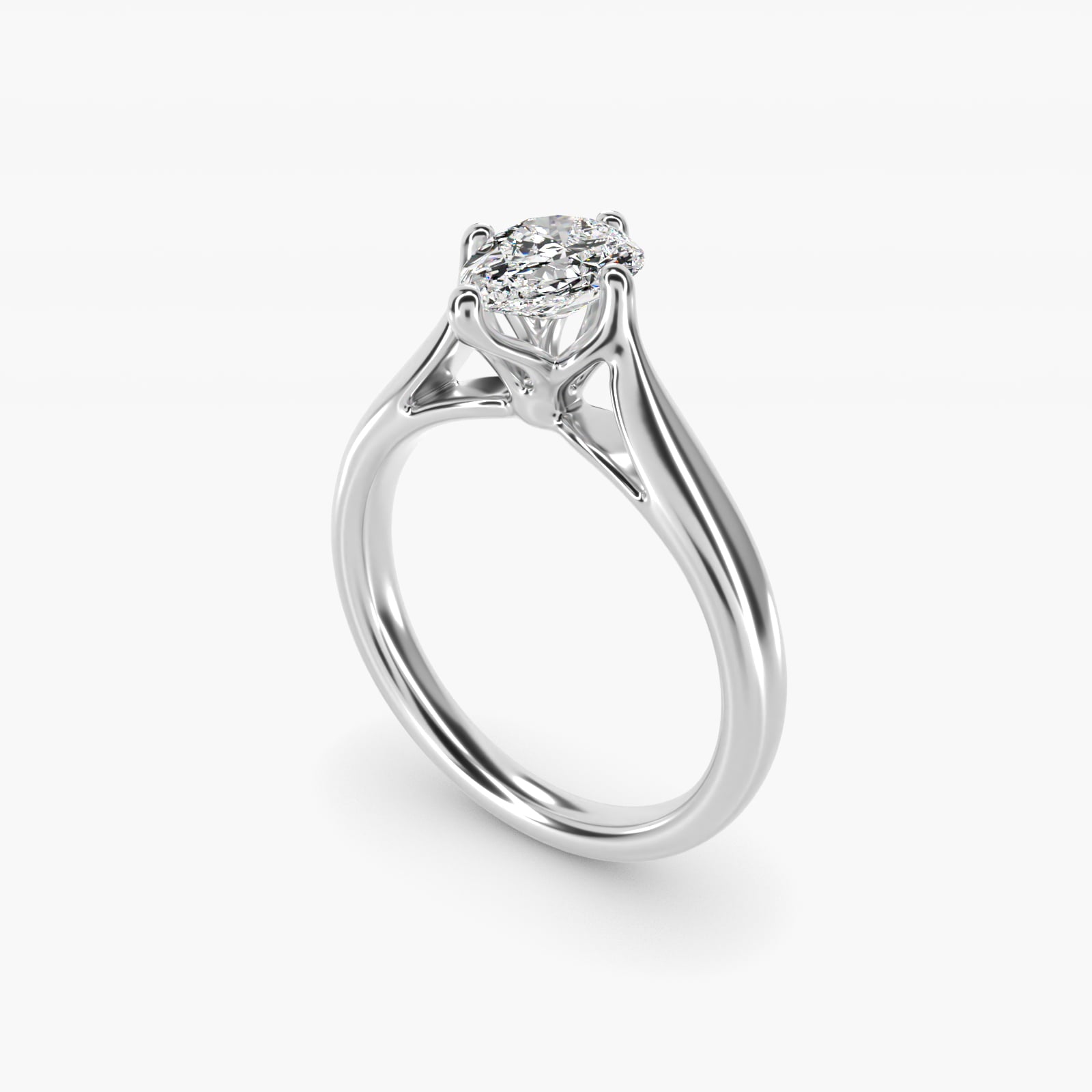 Solitaire Compass Set Engagement Ring in Platinum - Pear Center