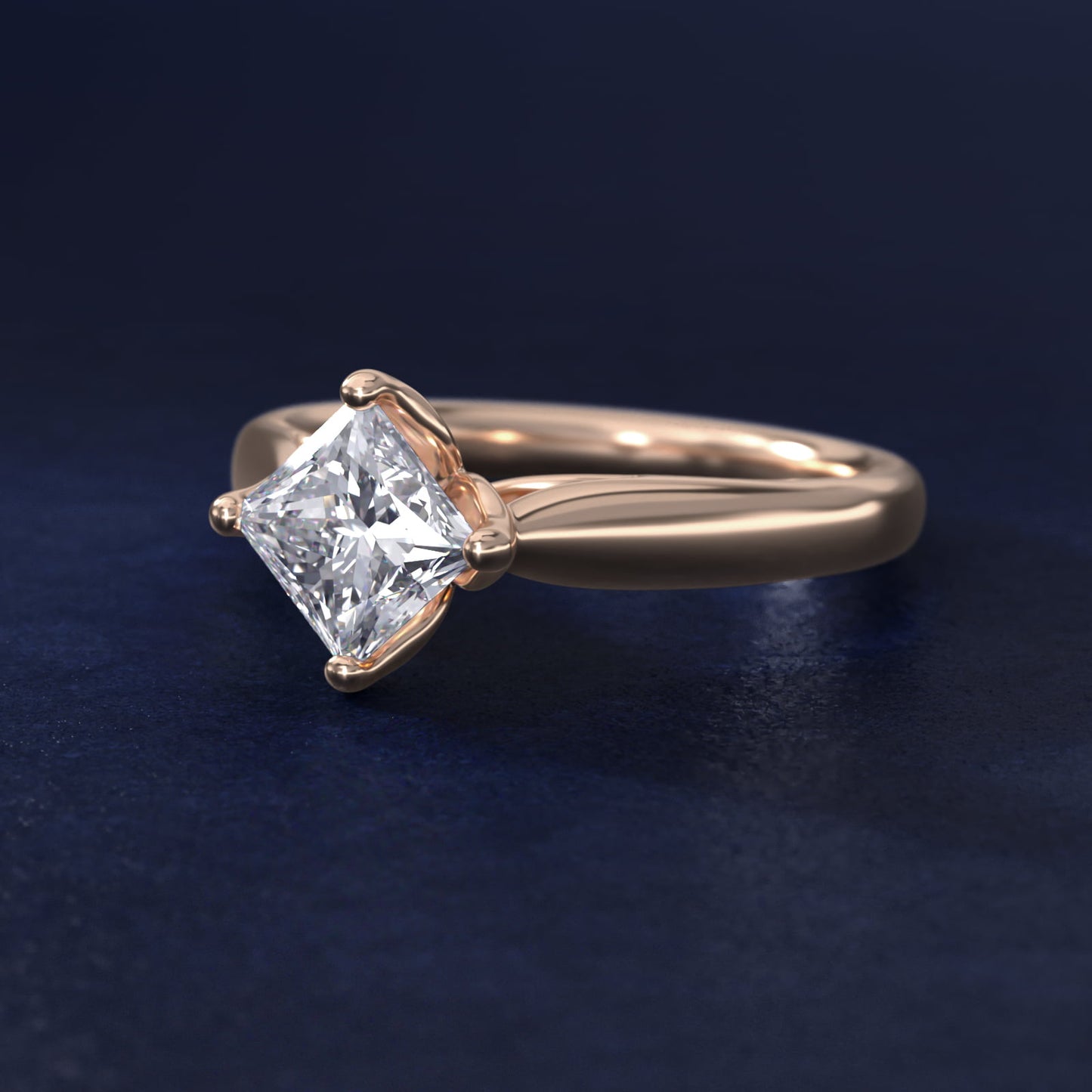 Solitaire Compass Set Engagement Ring in 14k Rose Gold - Princess Center