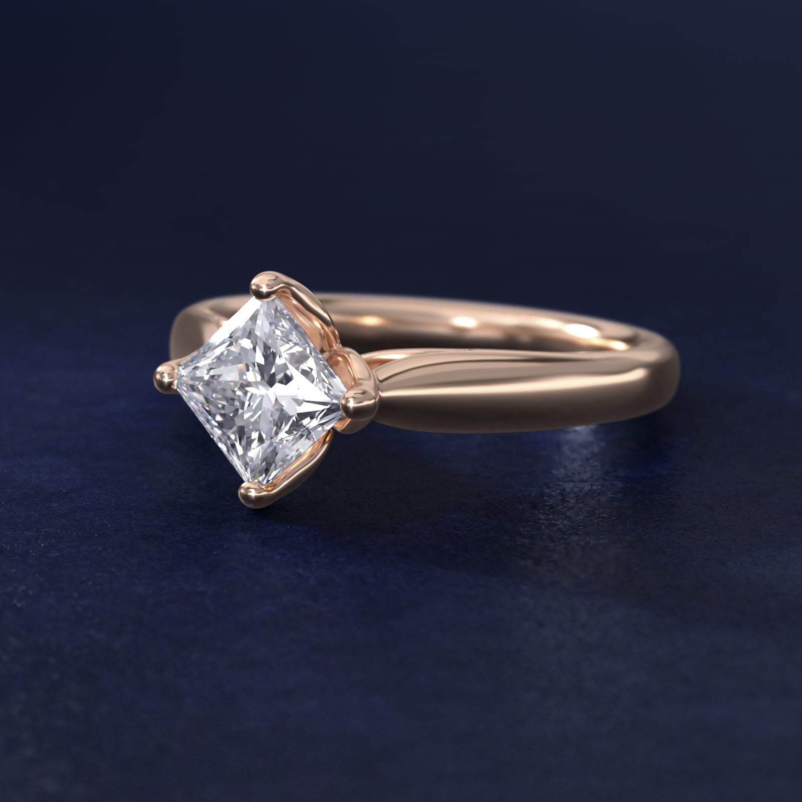 Solitaire Compass Set Engagement Ring in 14k Rose Gold - Princess Center