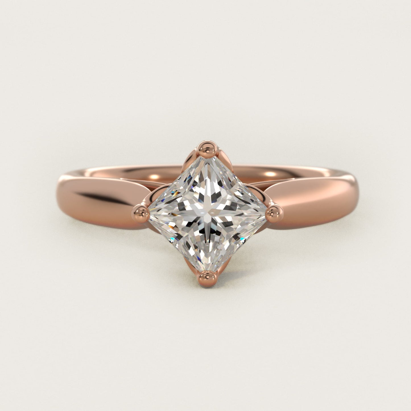 Solitaire Compass Set Engagement Ring in 14k Rose Gold - Princess Center