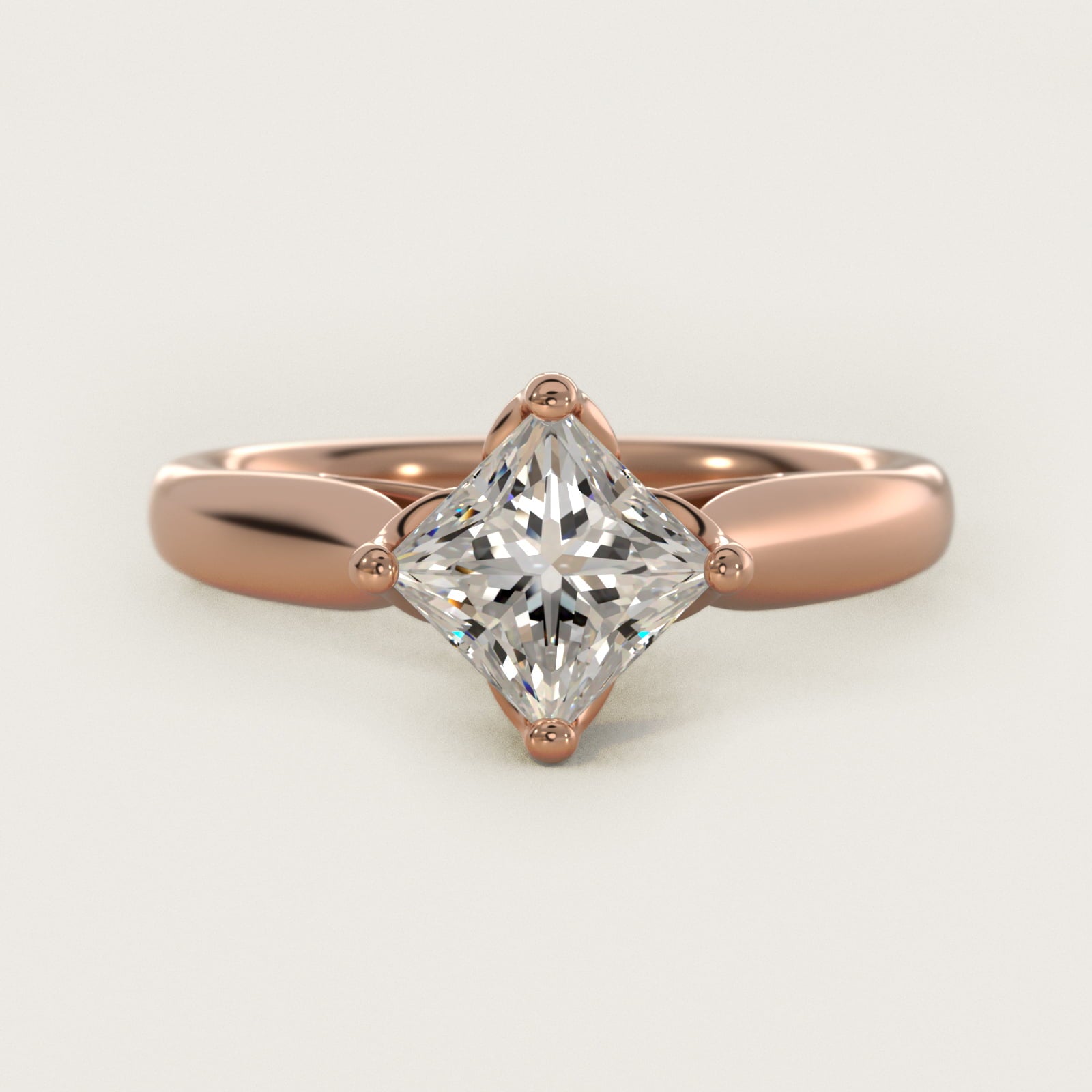 Solitaire Compass Set Engagement Ring in 14k Rose Gold - Princess Center