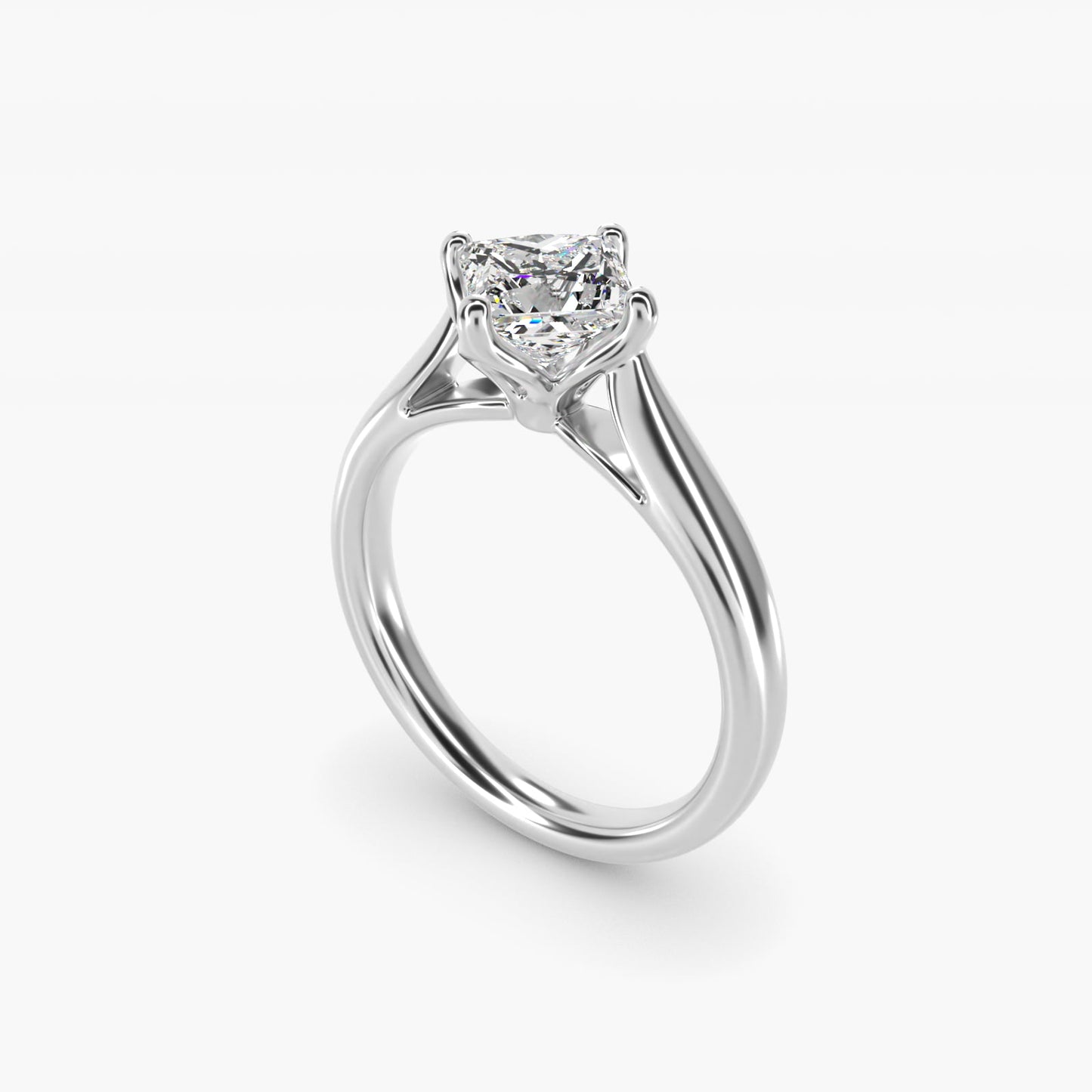 Solitaire Compass Set Engagement Ring in 14k White Gold - Princess Center