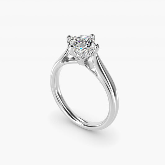Solitaire Compass Set Engagement Ring in 18k White Gold - Princess Center