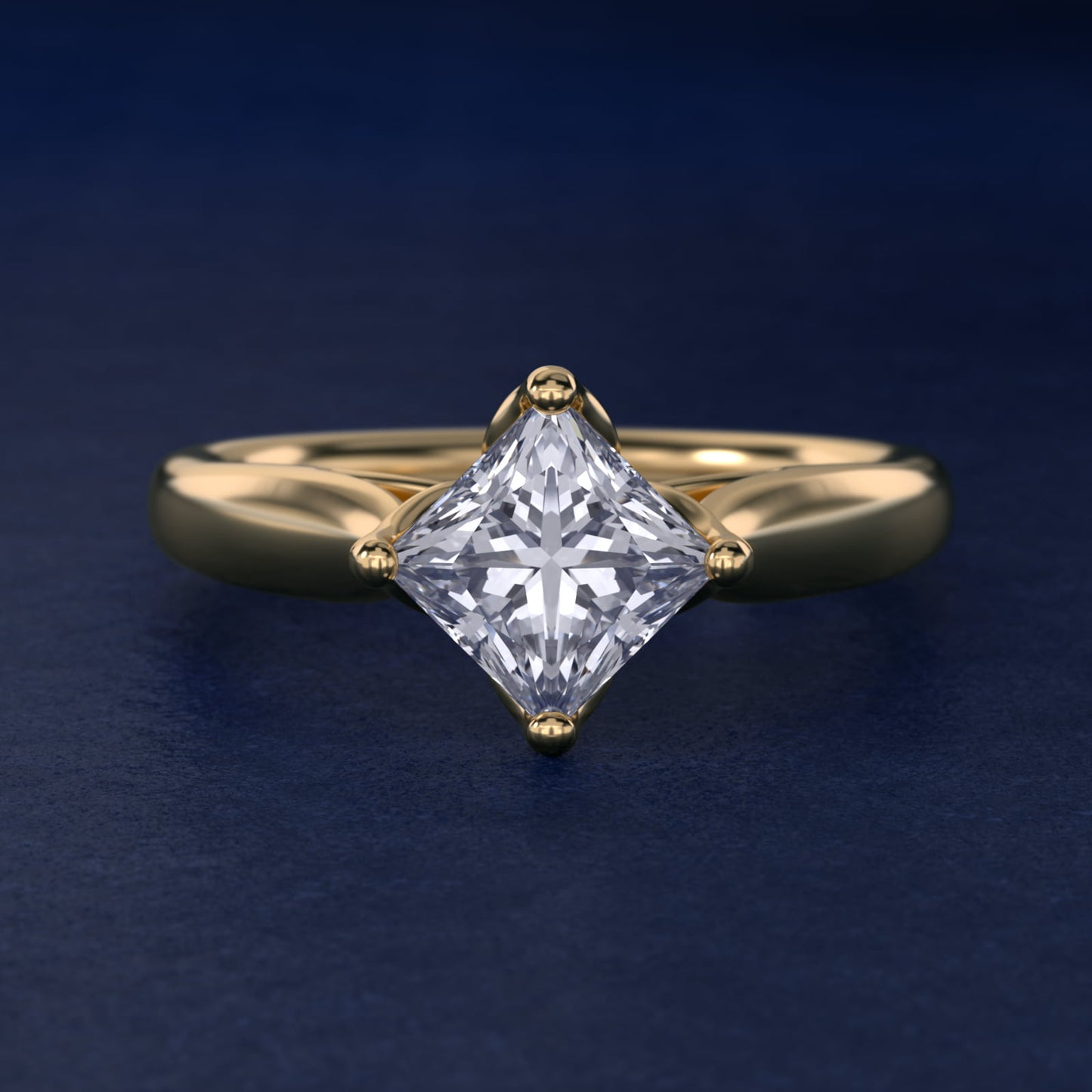 Solitaire Compass Set Engagement Ring in 14k Yellow Gold - Princess Center