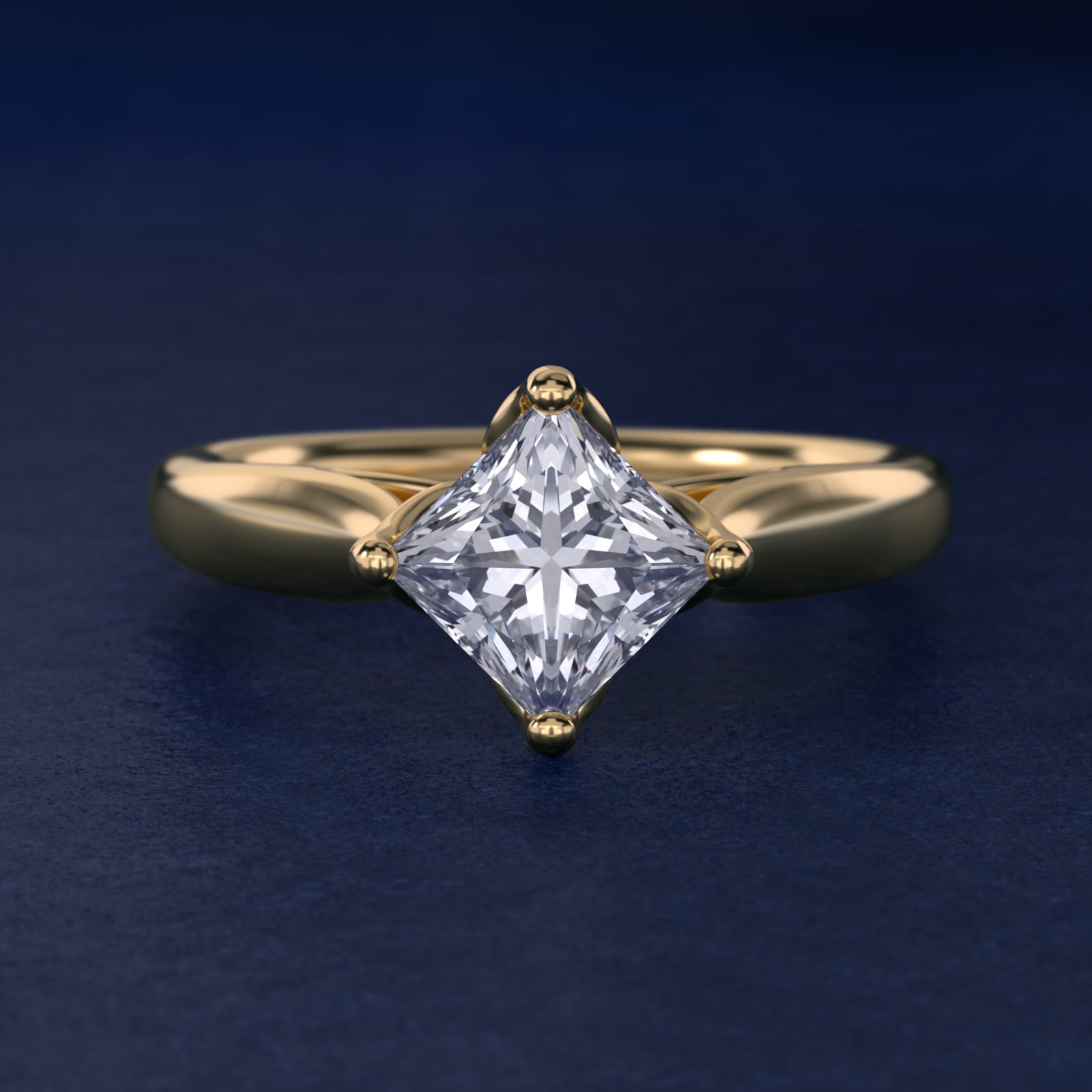 Solitaire Compass Set Engagement Ring in 18k Yellow Gold - Princess Center