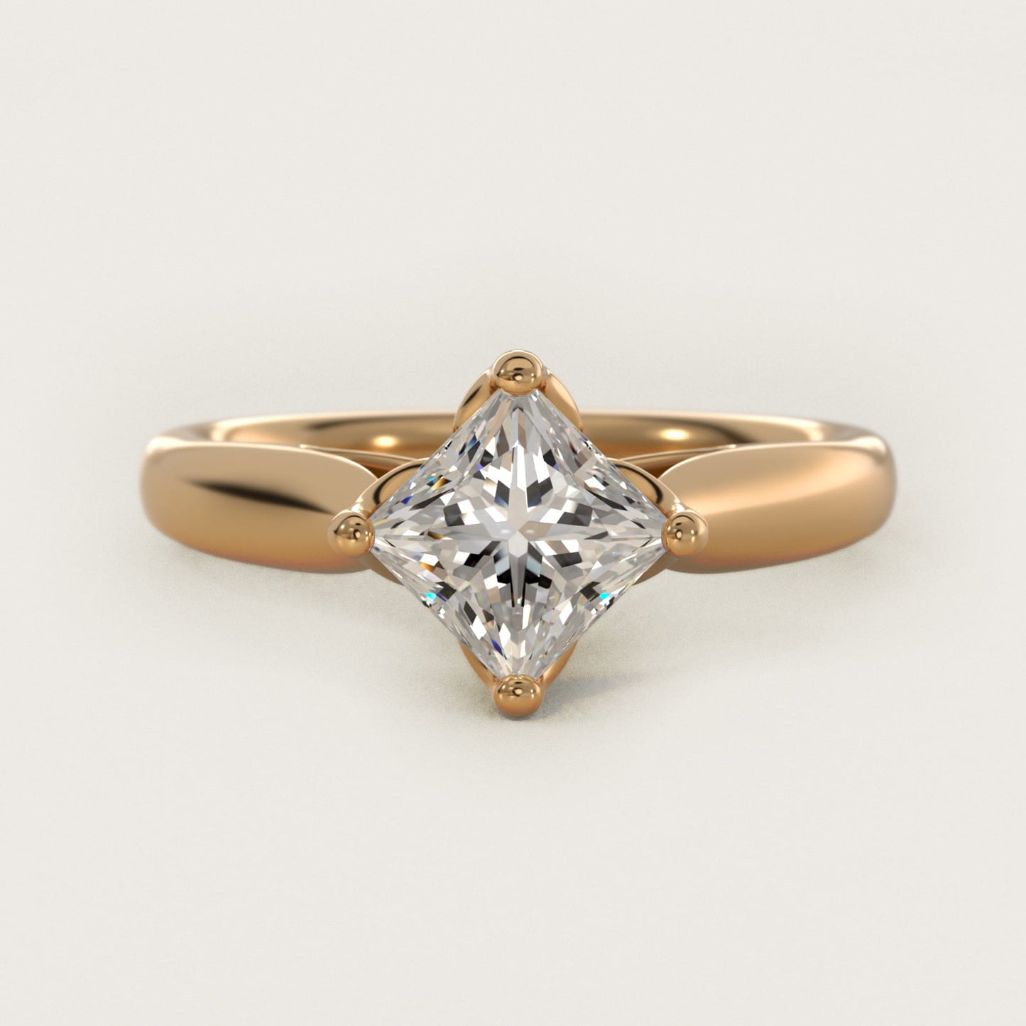 Solitaire Compass Set Engagement Ring in 18k Yellow Gold - Princess Center