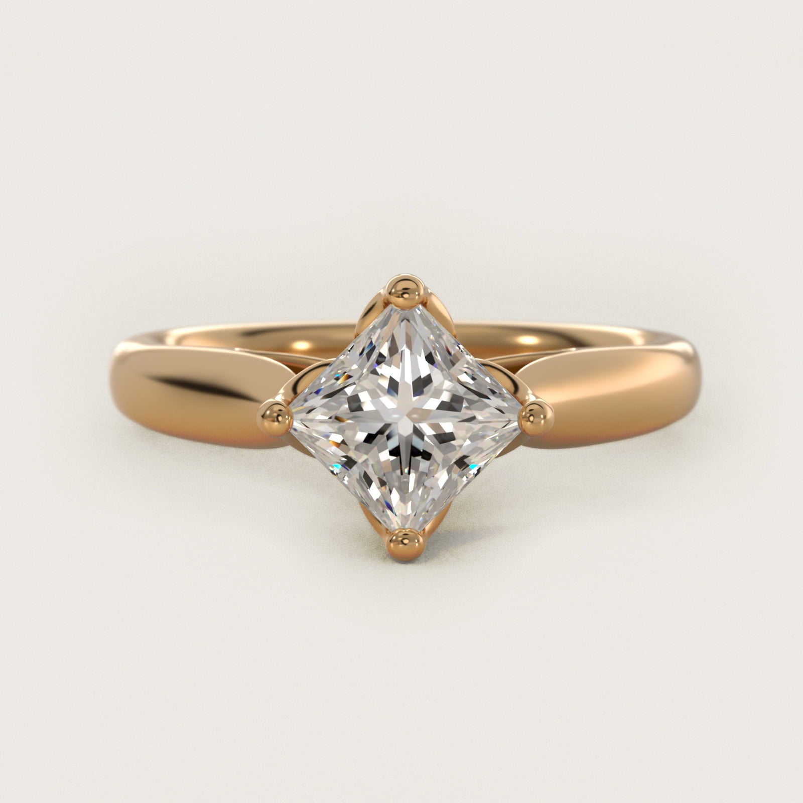 Solitaire Compass Set Engagement Ring in 18k Yellow Gold - Princess Center