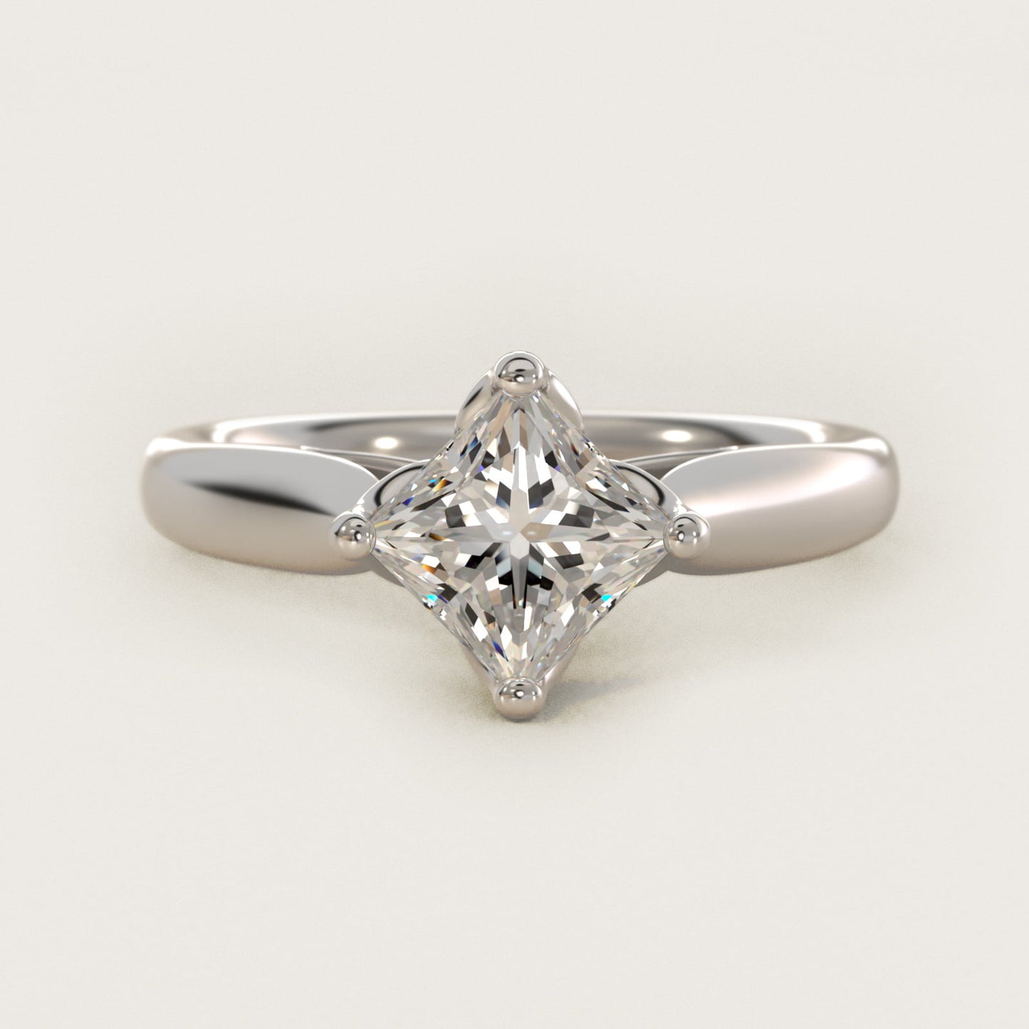 Solitaire Compass Set Engagement Ring in Platinum - Princess Center
