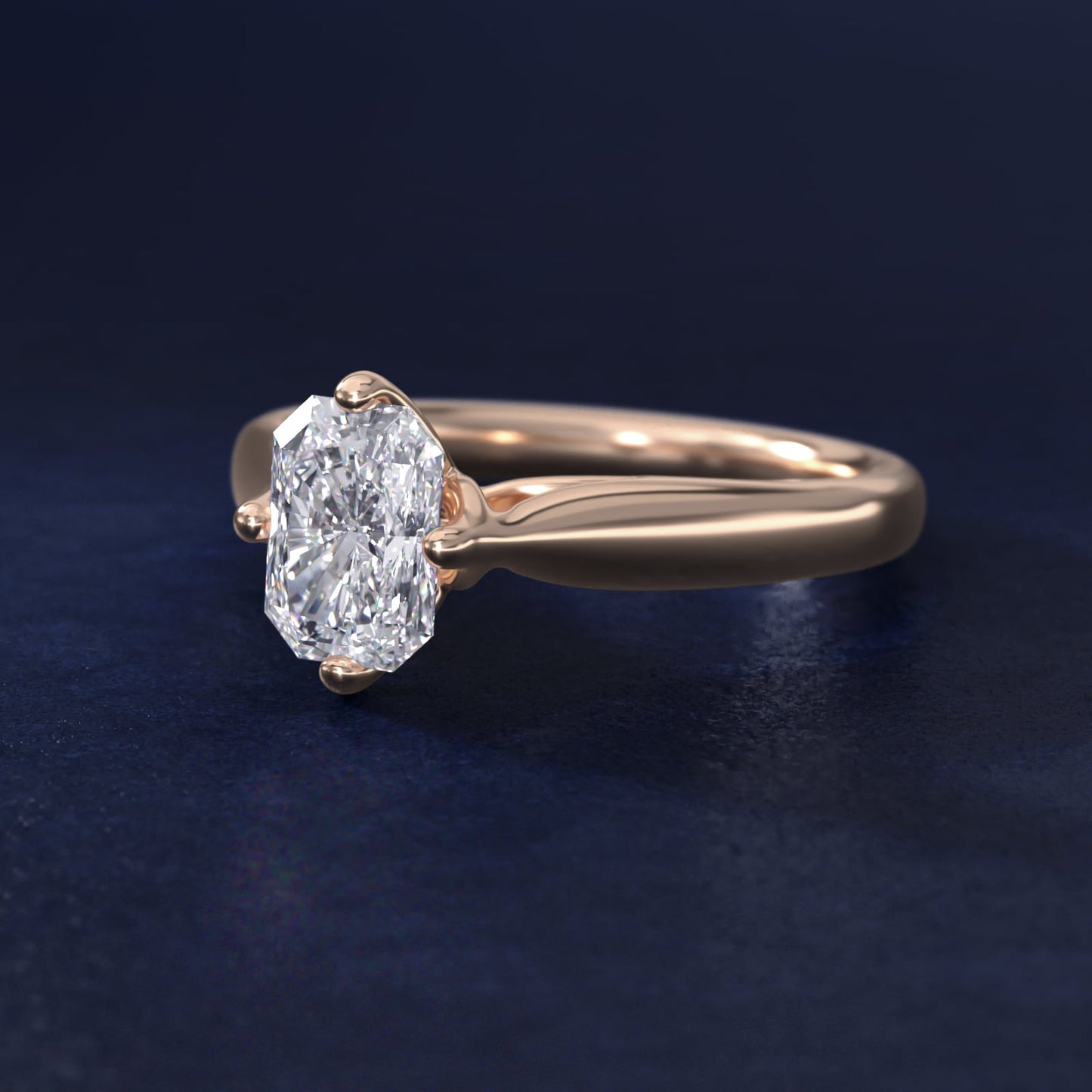 Solitaire Compass Set Engagement Ring in 18k Rose Gold - Radiant Center