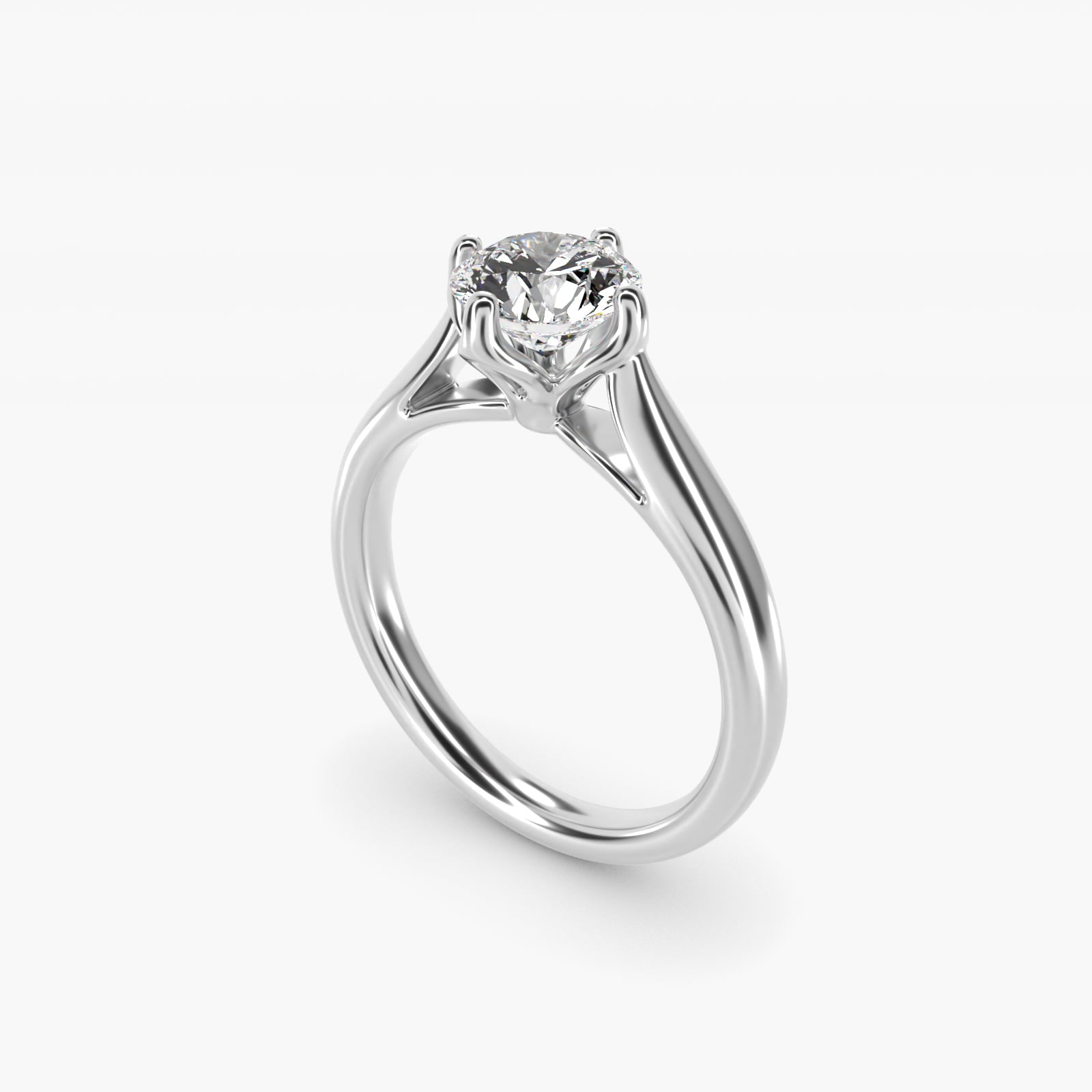 Solitaire Compass Set Engagement Ring in 18k White Gold - Round Center