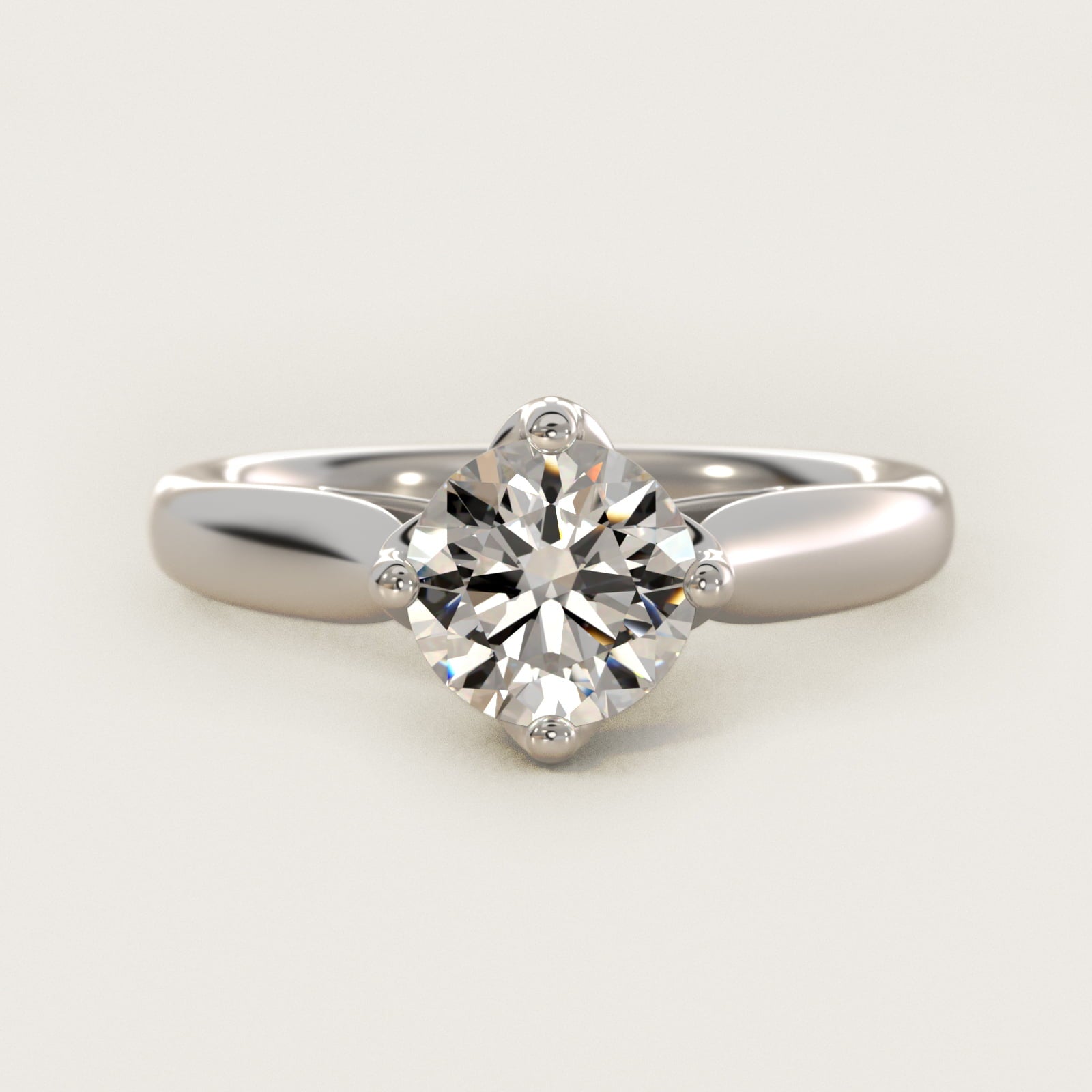 Solitaire Compass Set Engagement Ring in 18k White Gold - Round Center