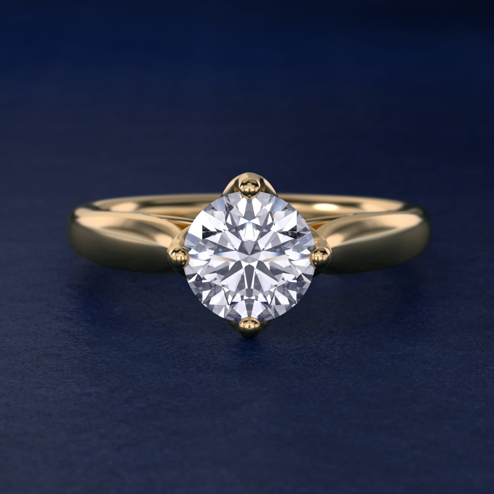 Solitaire Compass Set Engagement Ring in 18k Yellow Gold - Round Center