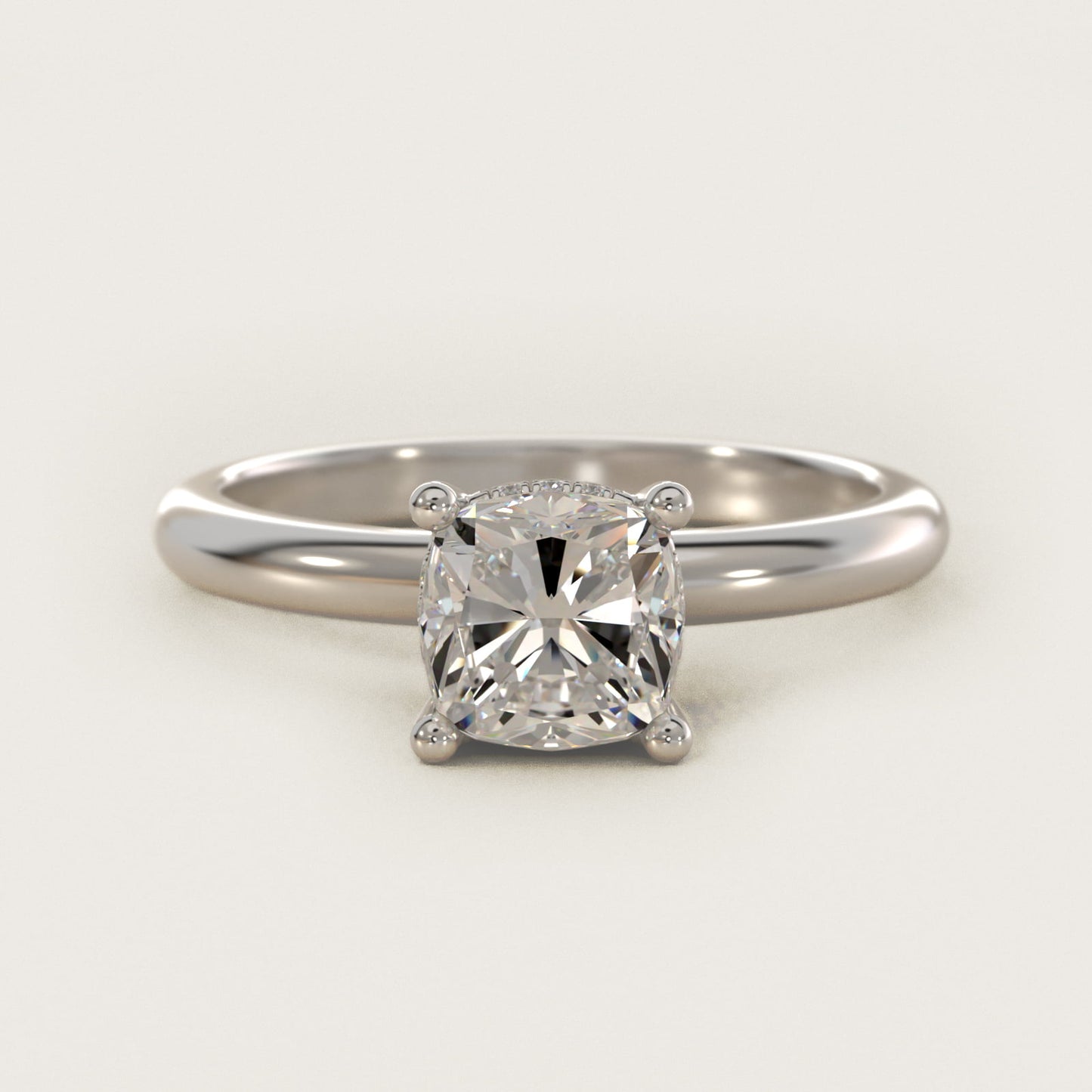 Solitaire Engagement Ring With PavŽ Basket In 14K White Gold By James Allen - Cushion Center