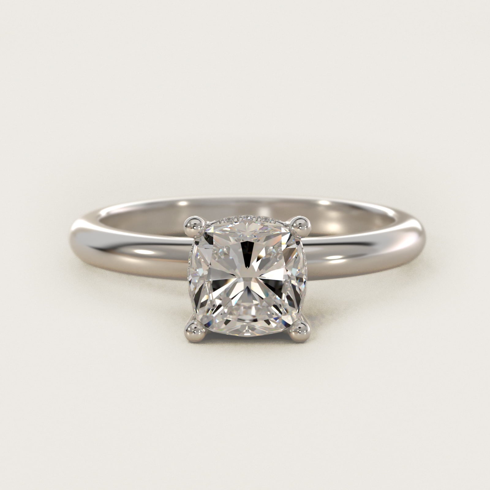 Solitaire Engagement Ring With PavŽ Basket In 14K White Gold By James Allen - Cushion Center