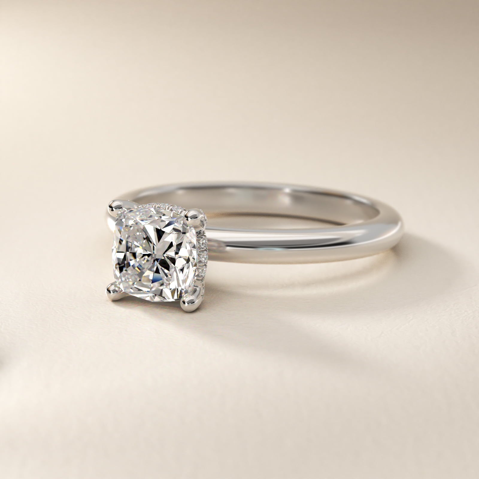 Solitaire Engagement Ring With PavŽ Basket In Platinum By James Allen - Cushion Center