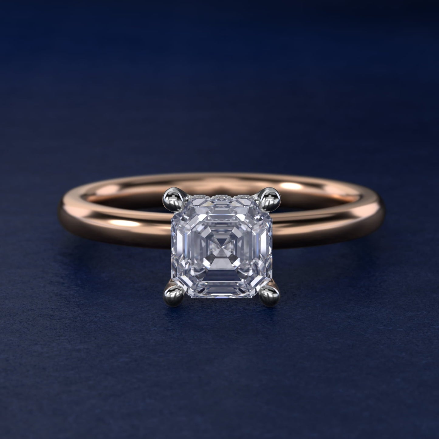 Solitaire Plus Hidden Halo Diamond Engagement Ring in 18k Rose Gold - Asscher Center