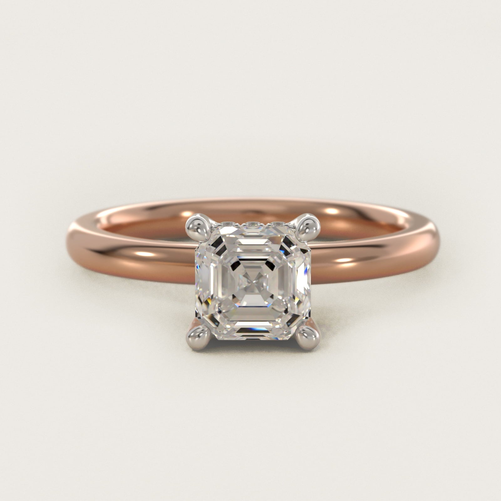 Solitaire Plus Hidden Halo Diamond Engagement Ring in 18k Rose Gold - Asscher Center