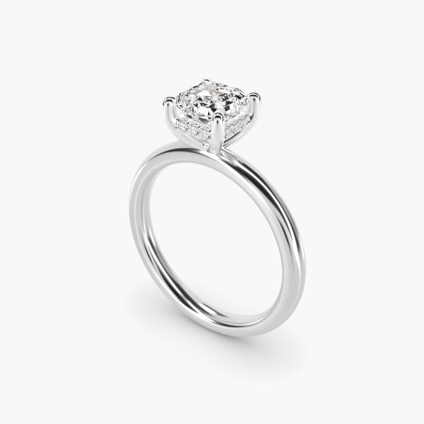 Solitaire Plus Hidden Halo Diamond Engagement Ring in 14k White Gold - Asscher Center