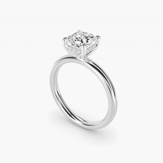 Solitaire Plus Hidden Halo Diamond Engagement Ring in 14k White Gold - Asscher Center