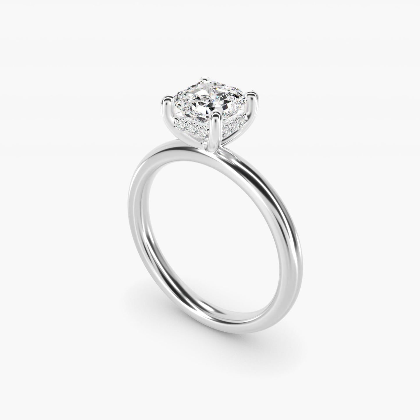 Solitaire Plus Hidden Halo Diamond Engagement Ring in 18k White Gold - Asscher Center