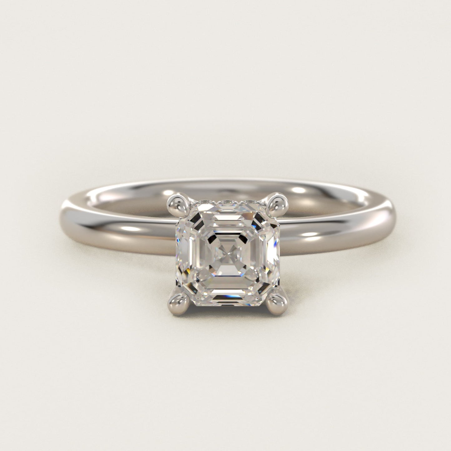 Solitaire Plus Hidden Halo Diamond Engagement Ring in 14k White Gold - Asscher Center