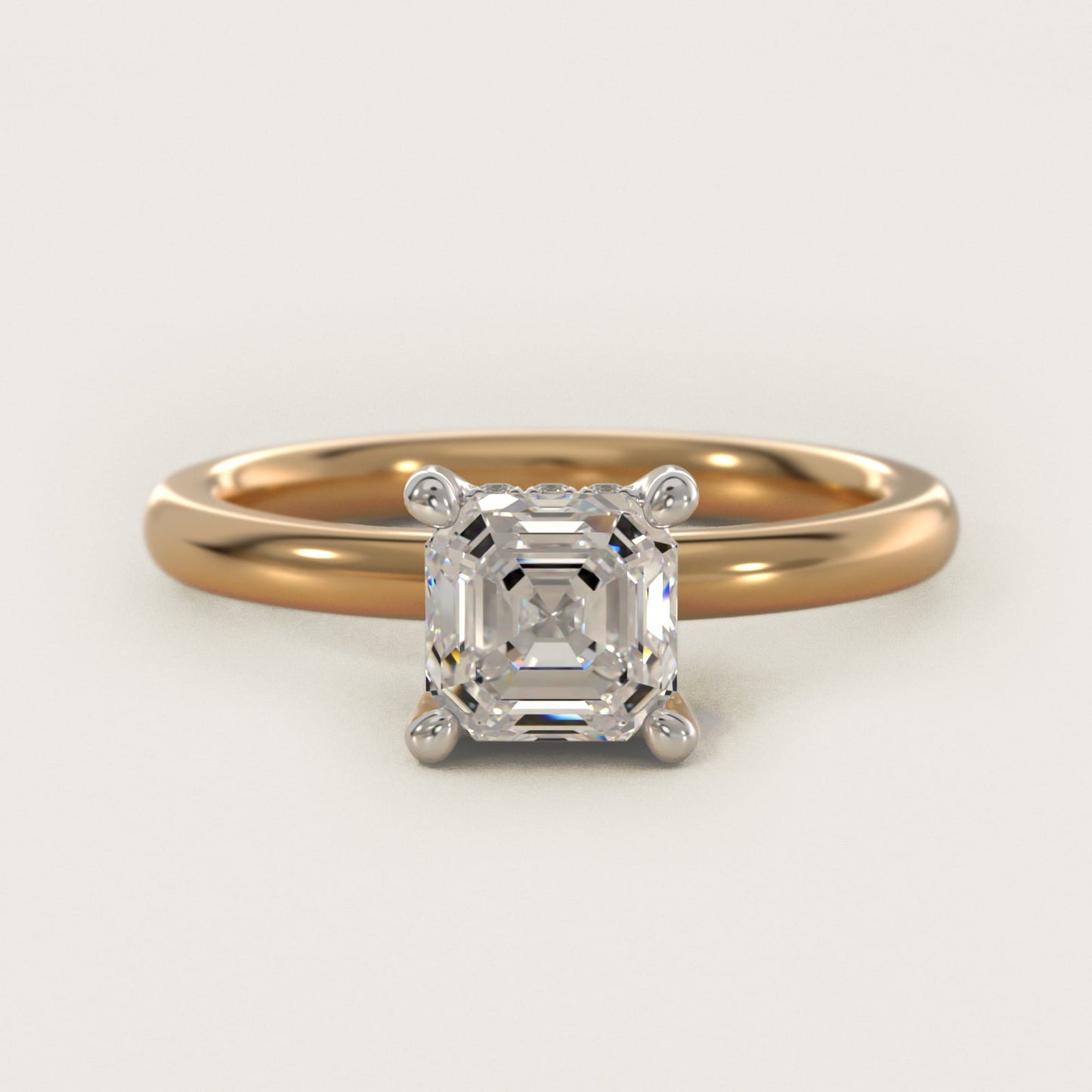 Solitaire Plus Hidden Halo Diamond Engagement Ring in 14k Yellow Gold - Asscher Center