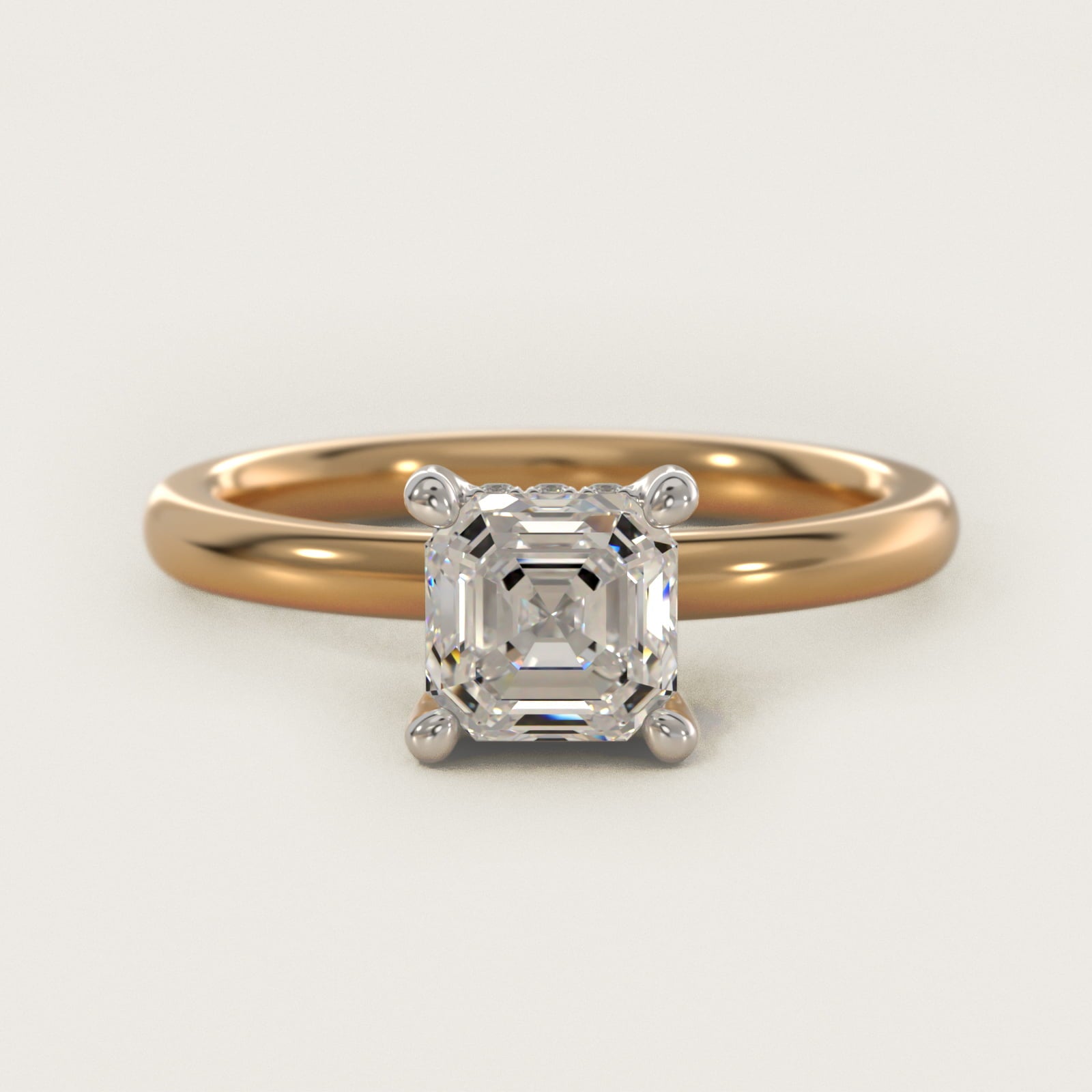 Solitaire Plus Hidden Halo Diamond Engagement Ring in 14k Yellow Gold - Asscher Center