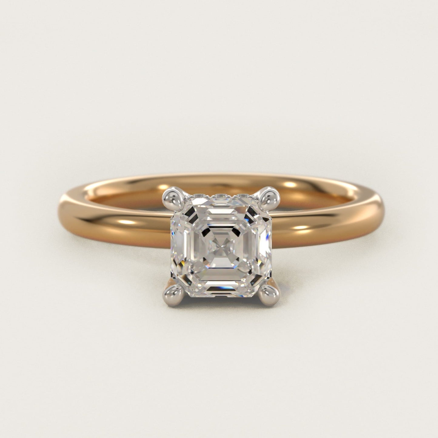 Solitaire Plus Hidden Halo Diamond Engagement Ring in 18k Yellow Gold - Asscher Center