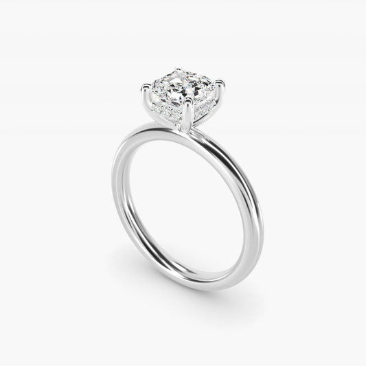 Solitaire Plus Hidden Halo Diamond Engagement Ring in Platinum - Asscher Center