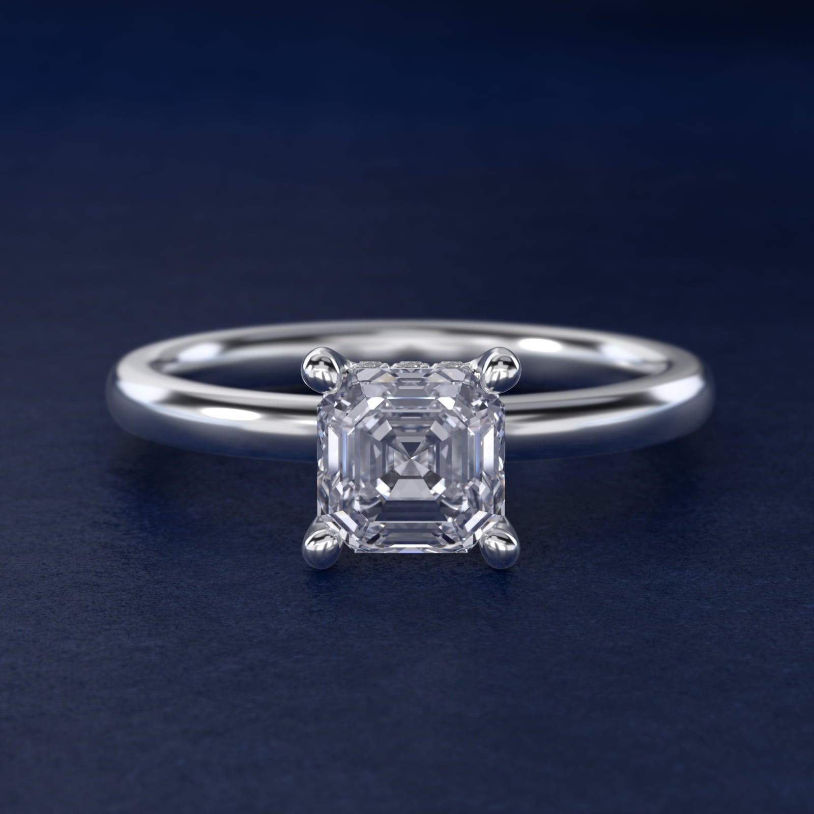 Solitaire Plus Hidden Halo Diamond Engagement Ring in Platinum - Asscher Center
