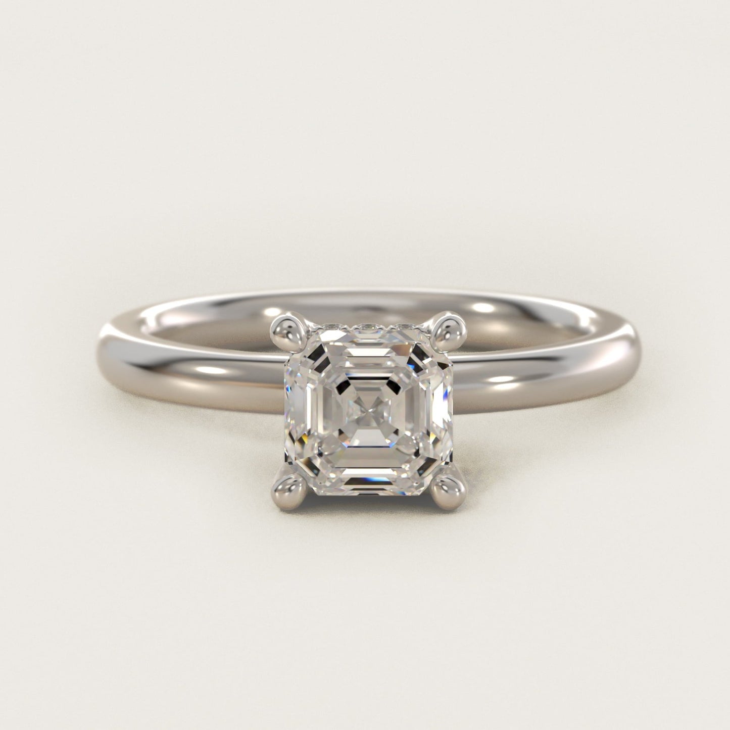 Solitaire Plus Hidden Halo Diamond Engagement Ring in Platinum - Asscher Center