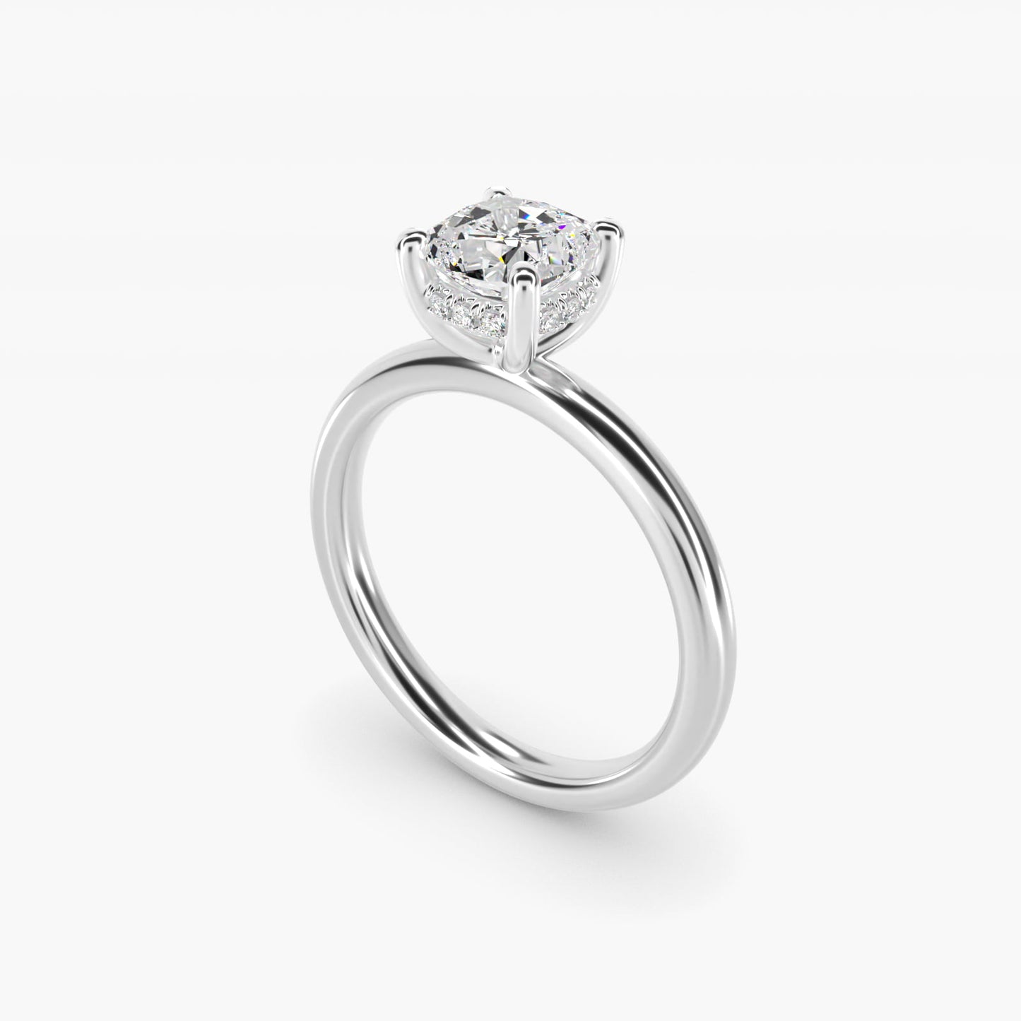 Solitaire Plus Hidden Halo Diamond Engagement Ring in 14k White Gold - Cushion Center