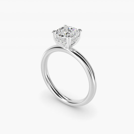 Solitaire Plus Hidden Halo Diamond Engagement Ring in 14k White Gold - Cushion Center