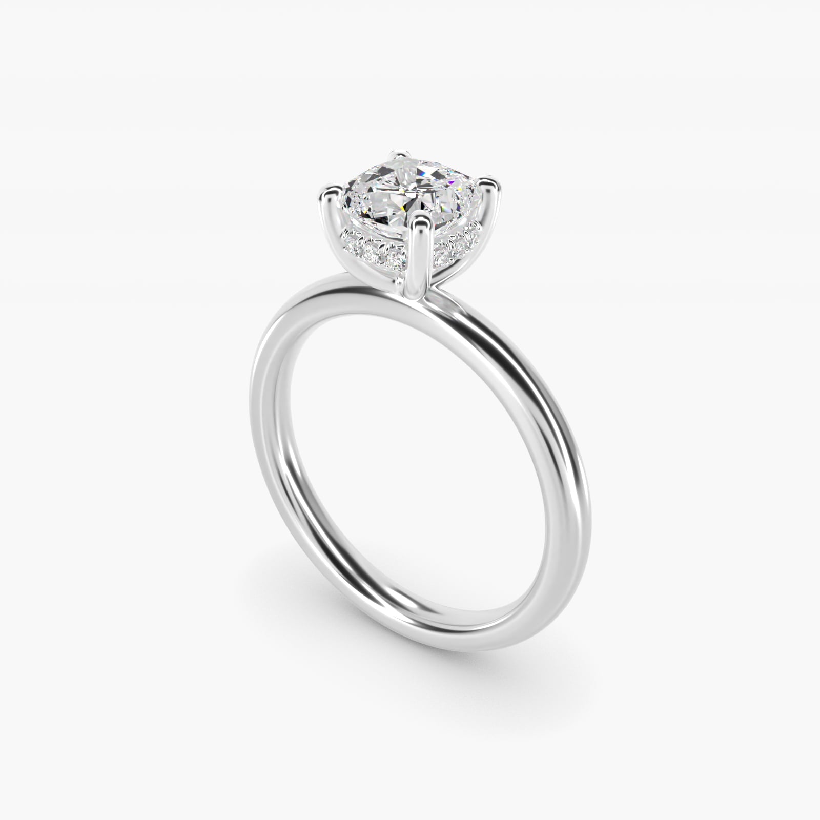 Solitaire Plus Hidden Halo Diamond Engagement Ring in 18k White Gold - Cushion Center