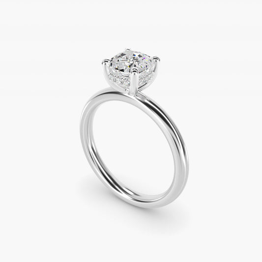 Solitaire Plus Hidden Halo Diamond Engagement Ring in 18k White Gold - Cushion Center