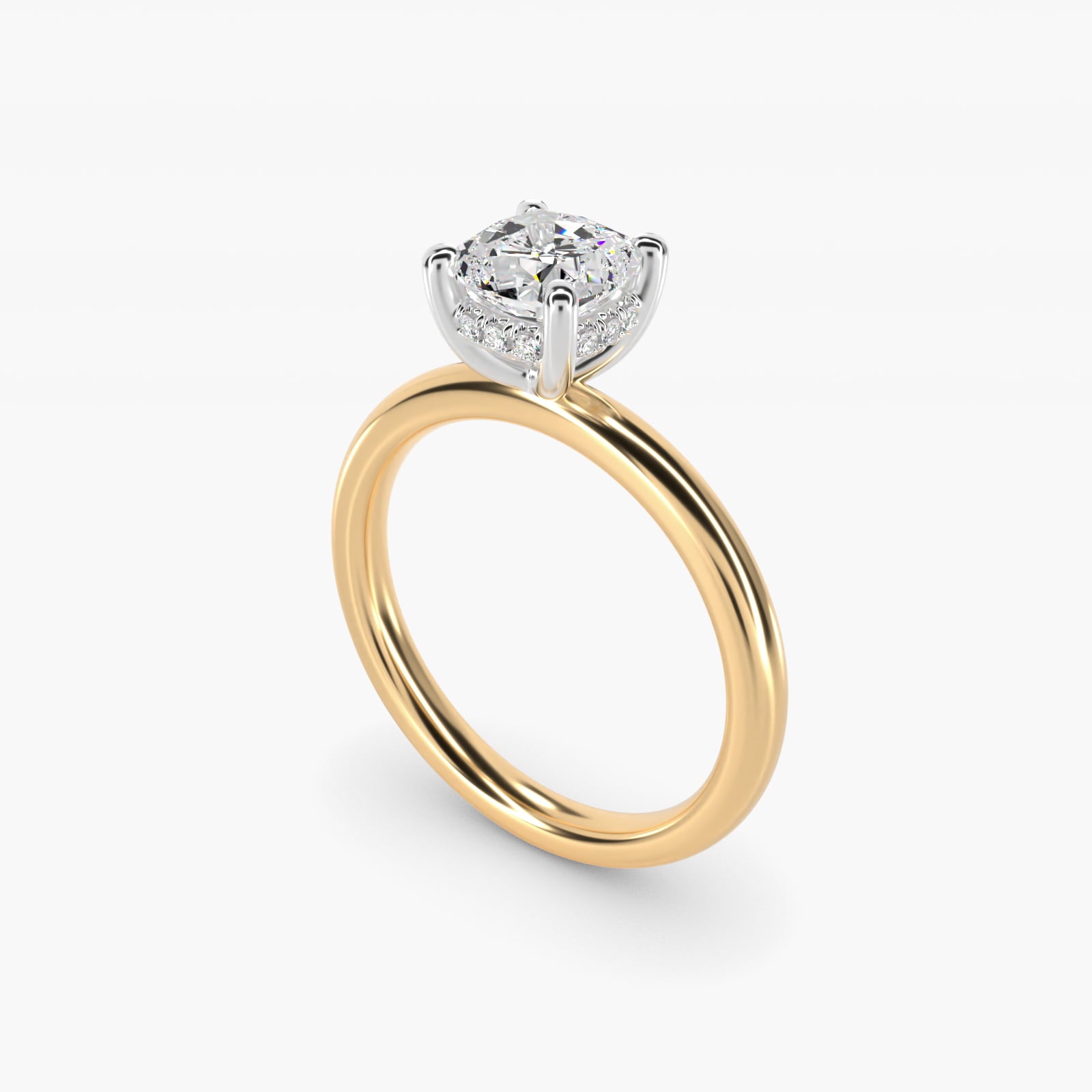 Solitaire Plus Hidden Halo Diamond Engagement Ring in 14k Yellow Gold - Cushion Center