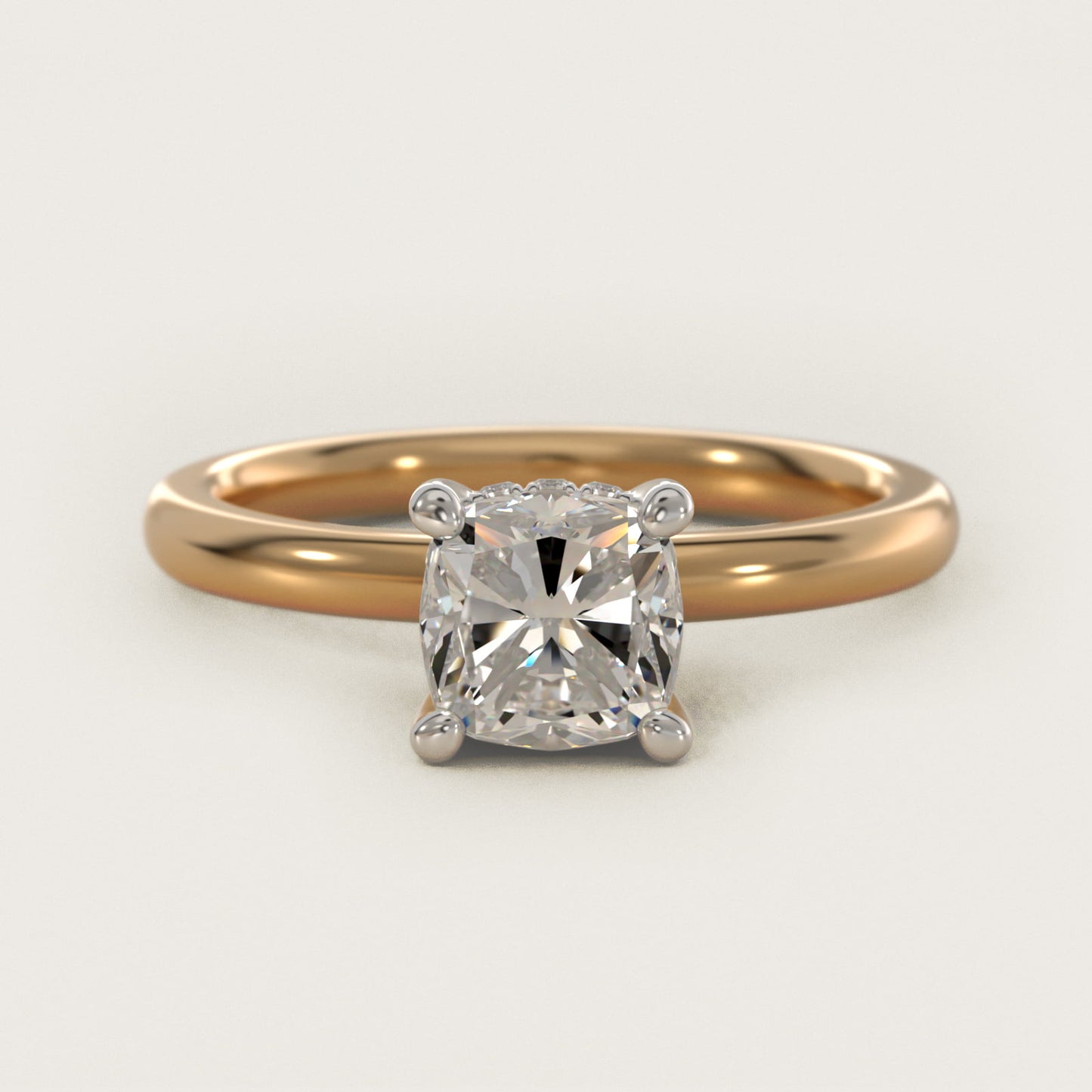Solitaire Plus Hidden Halo Diamond Engagement Ring in 14k Yellow Gold - Cushion Center