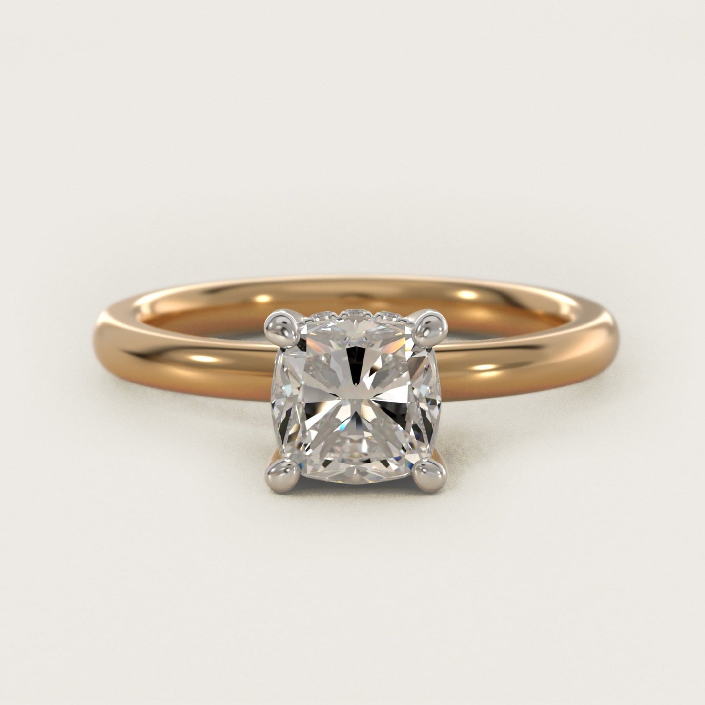 Solitaire Plus Hidden Halo Diamond Engagement Ring in 18k Yellow Gold - Cushion Center