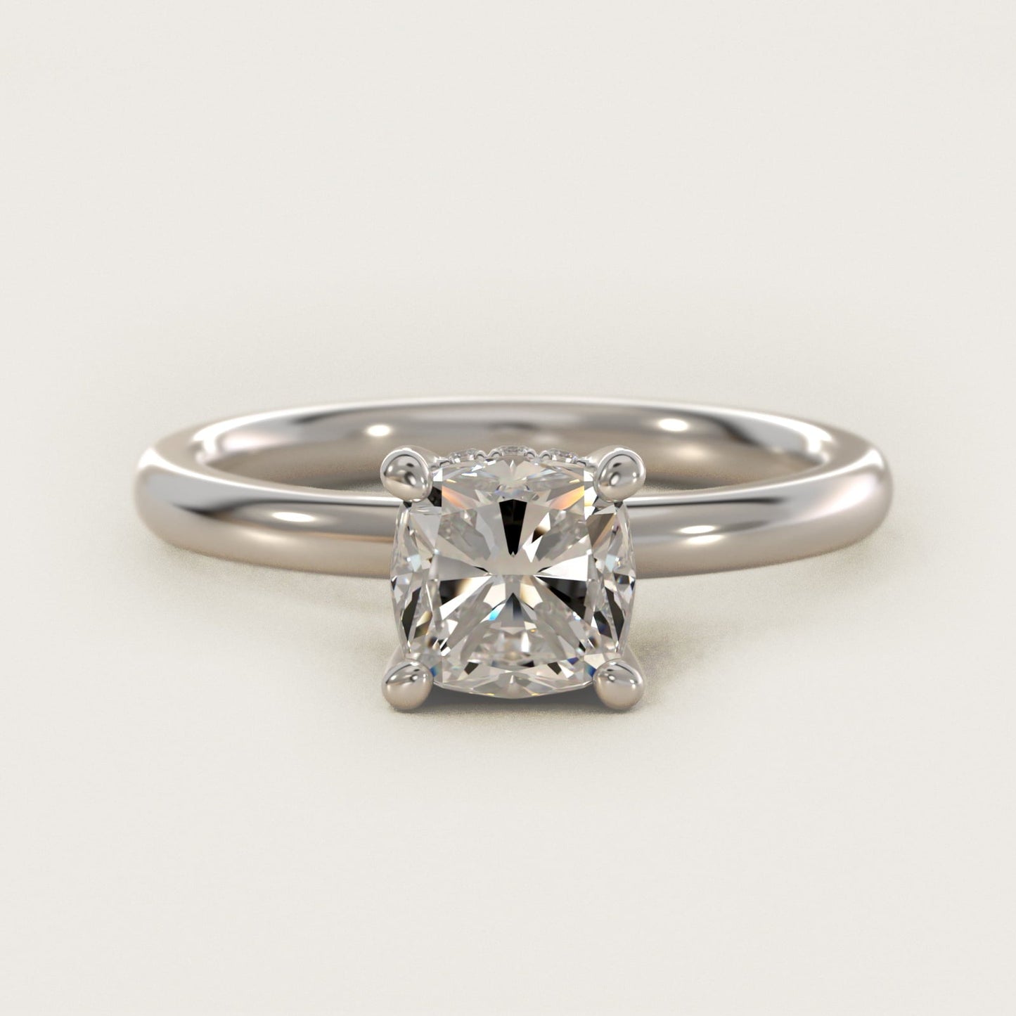 Solitaire Plus Hidden Halo Diamond Engagement Ring in Platinum - Cushion Center
