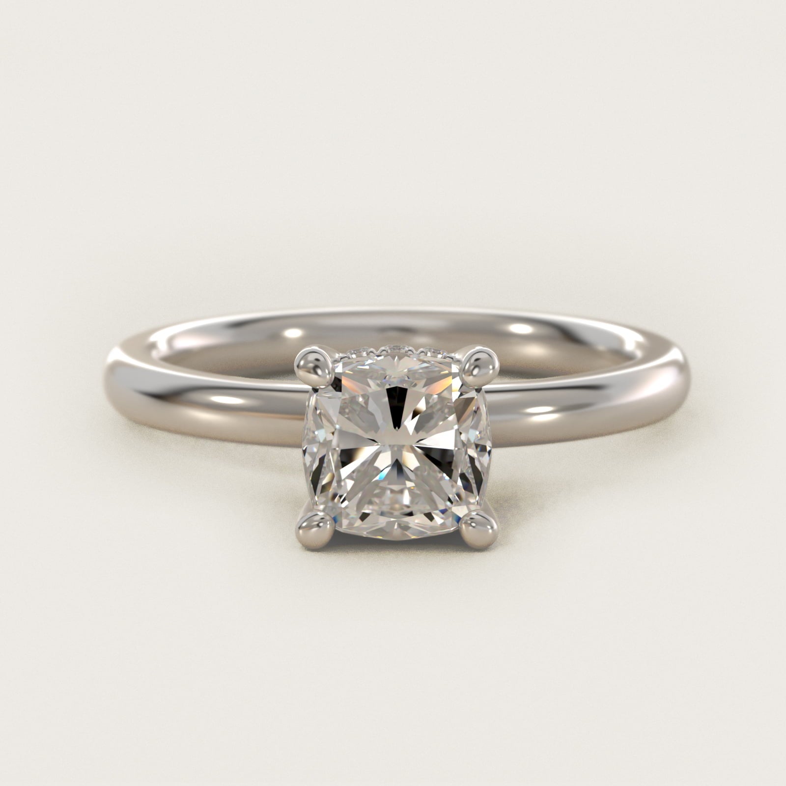 Solitaire Plus Hidden Halo Diamond Engagement Ring in Platinum - Cushion Center