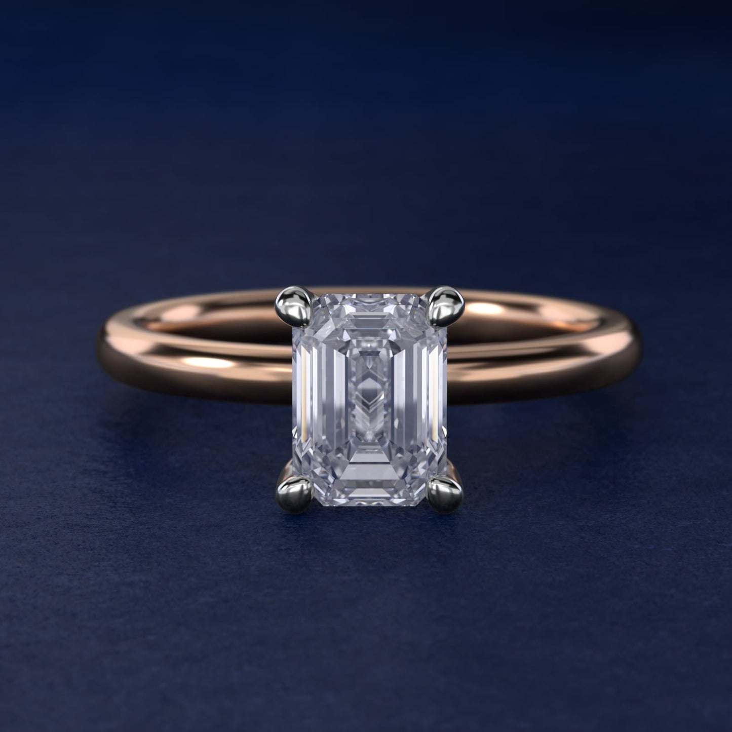 Solitaire Plus Hidden Halo Diamond Engagement Ring in 18k Rose Gold - Emerald Center