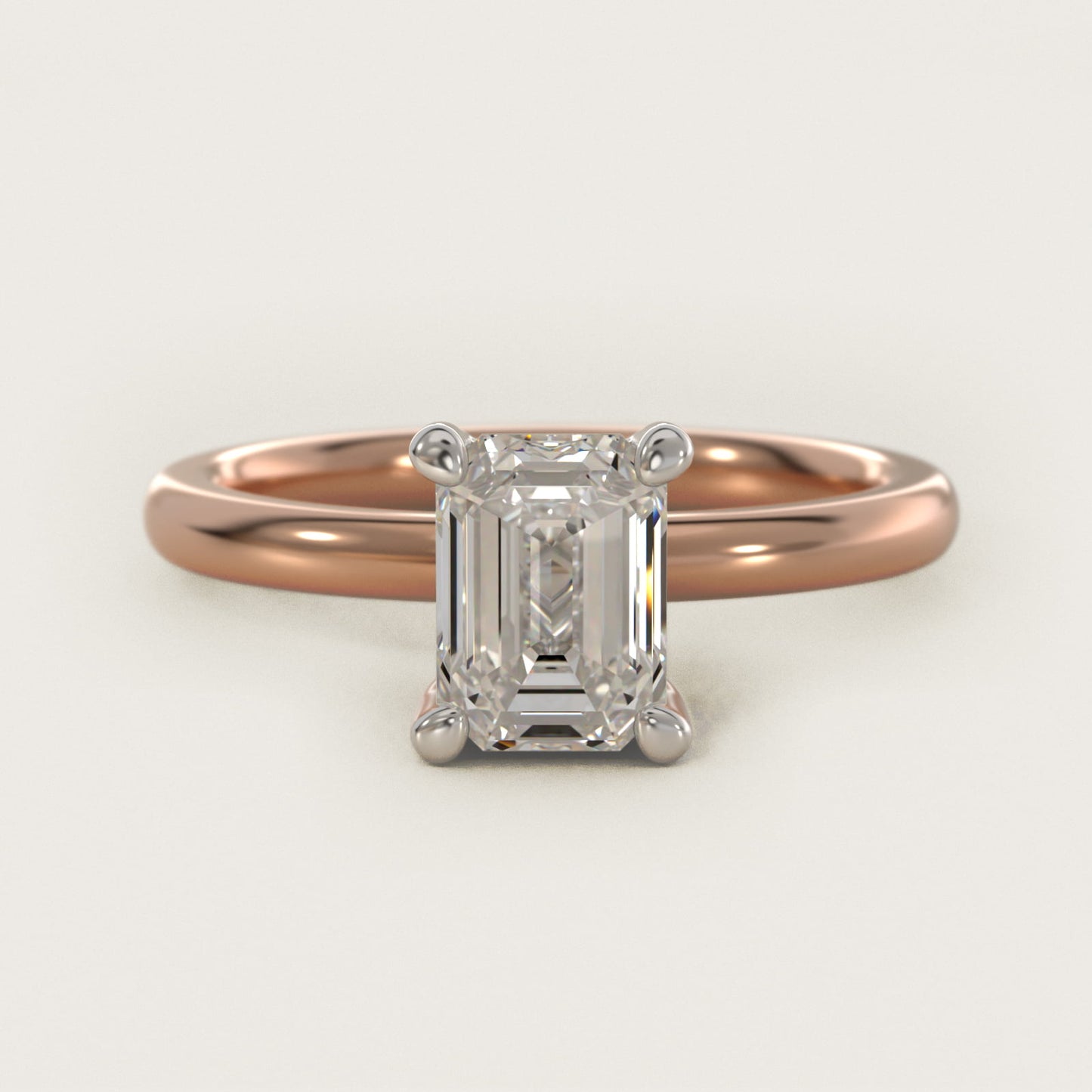 Solitaire Plus Hidden Halo Diamond Engagement Ring in 14k Rose Gold - Emerald Center