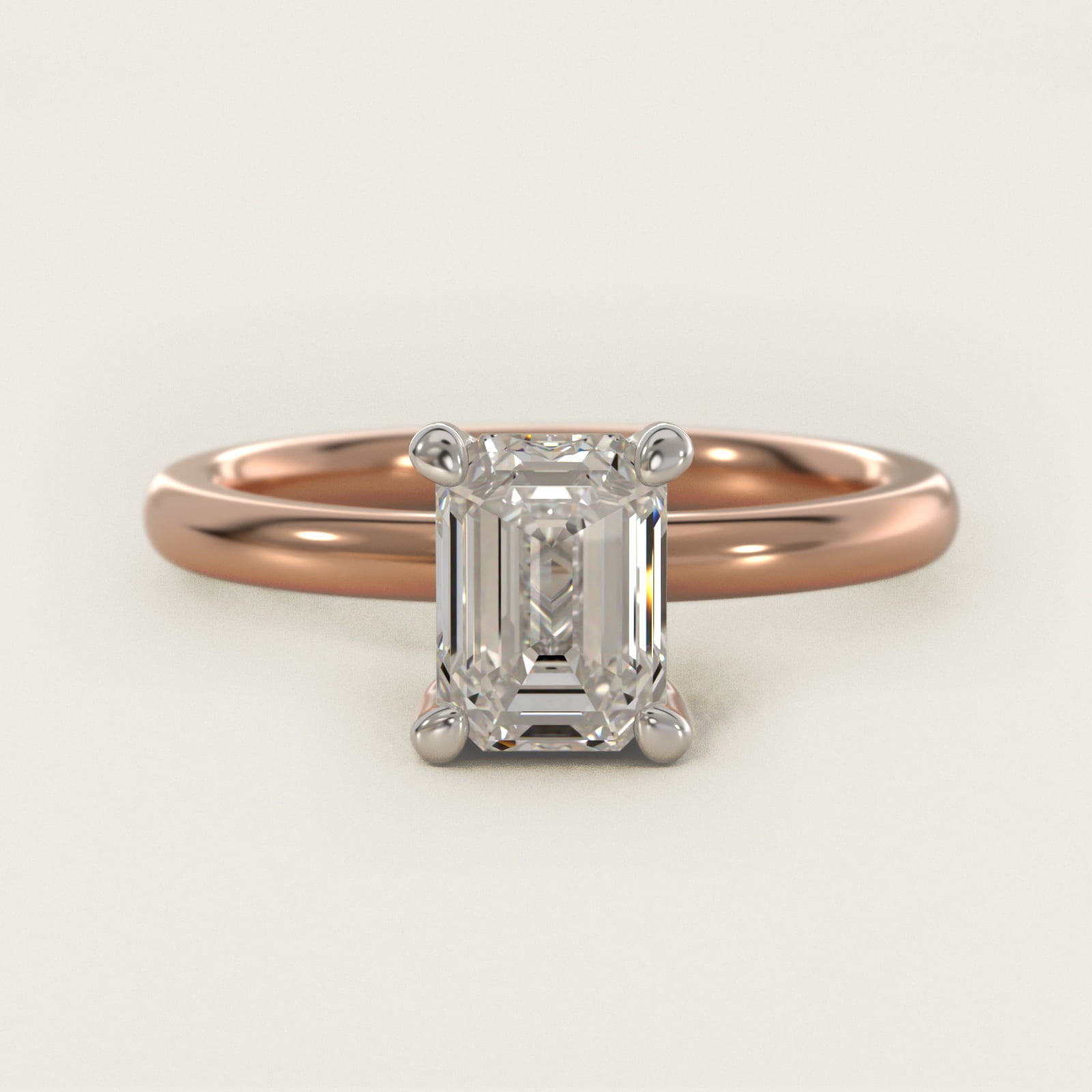 Solitaire Plus Hidden Halo Diamond Engagement Ring in 14k Rose Gold - Emerald Center