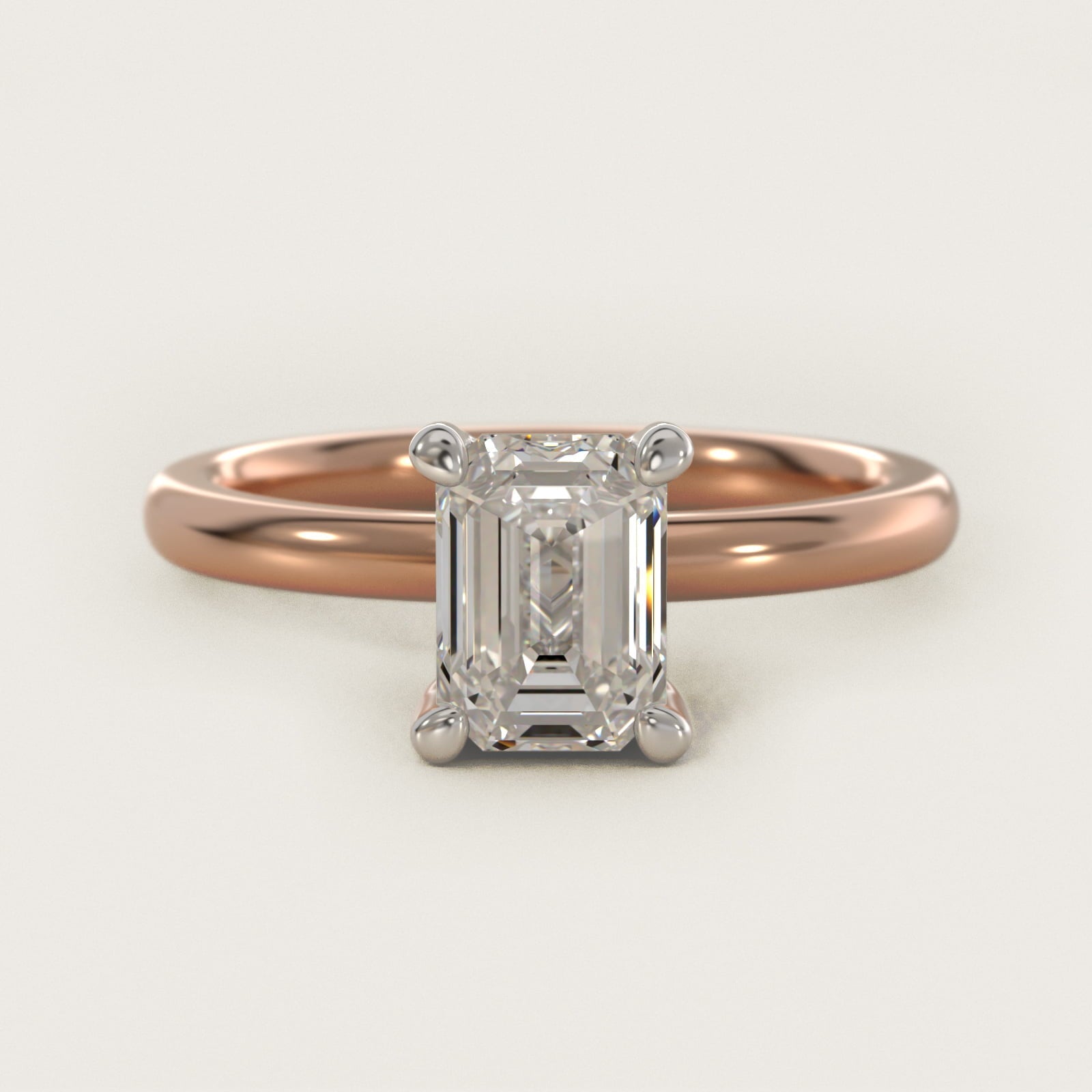 Solitaire Plus Hidden Halo Diamond Engagement Ring in 18k Rose Gold - Emerald Center