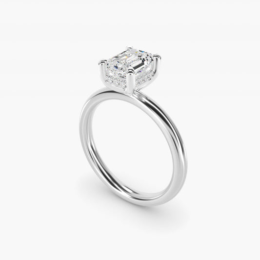 Solitaire Plus Hidden Halo Diamond Engagement Ring in 14k White Gold - Emerald Center