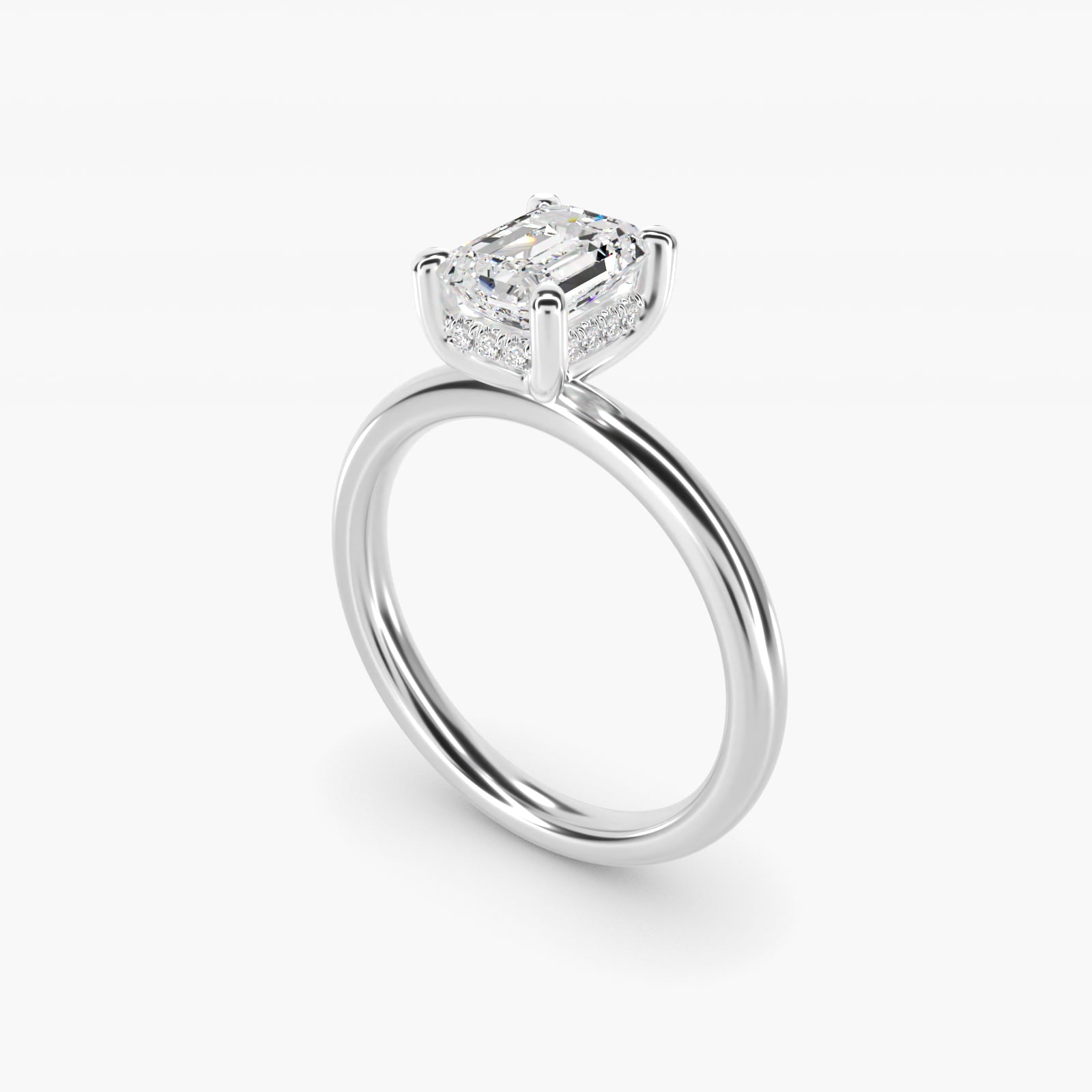 Solitaire Plus Hidden Halo Diamond Engagement Ring in 18k White Gold - Emerald Center