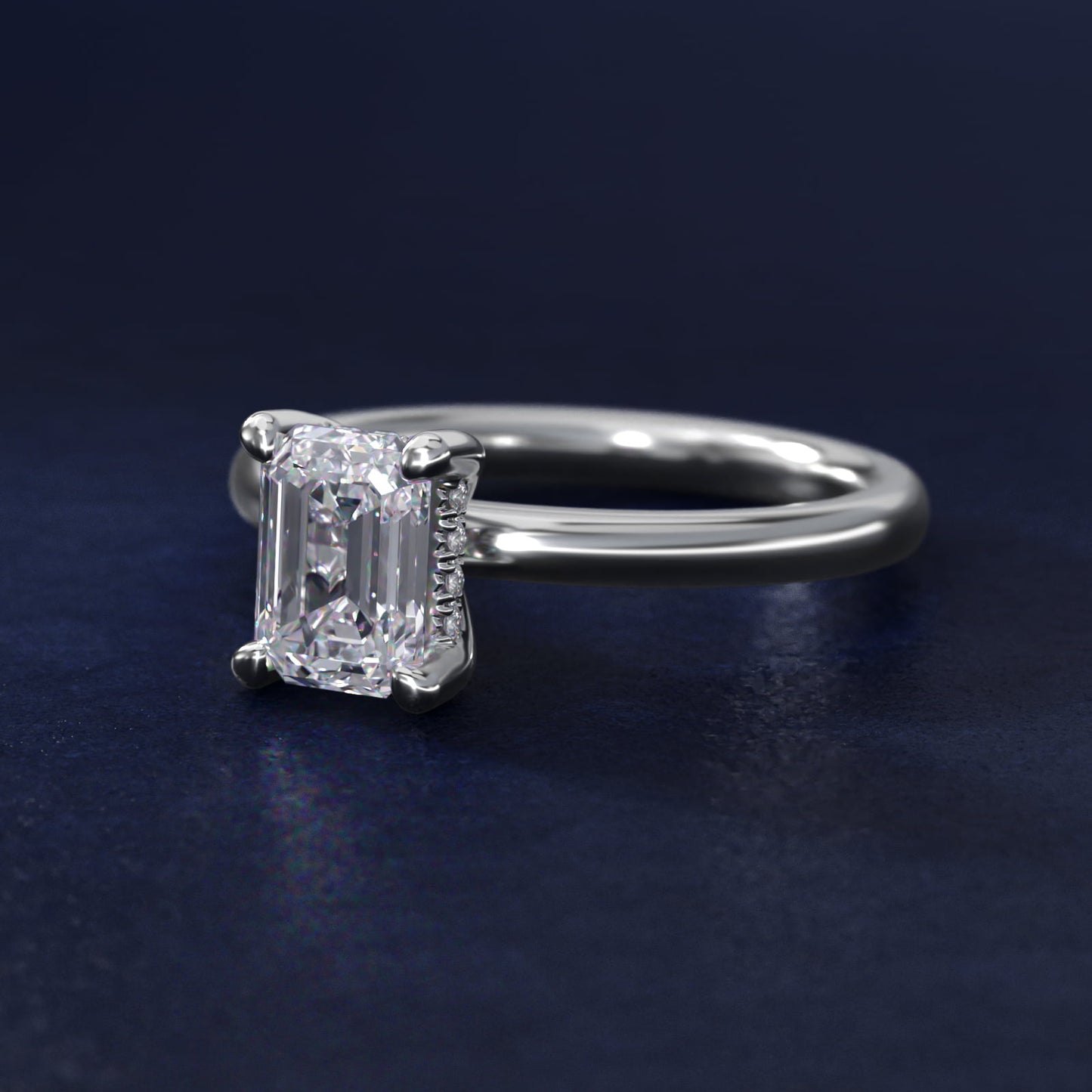 Solitaire Plus Hidden Halo Diamond Engagement Ring in 14k White Gold - Emerald Center